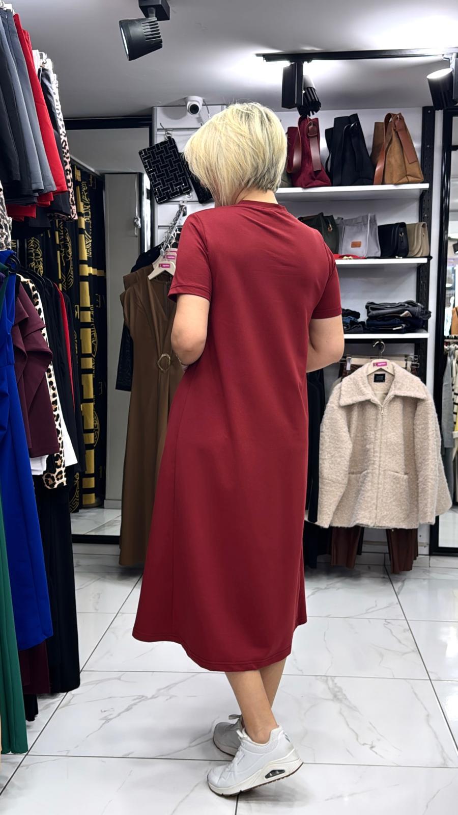 İki İplik Bordo Elbise