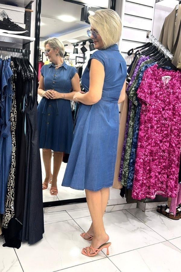 Kot Kumaş Önden Düğmeli Mini Elbise