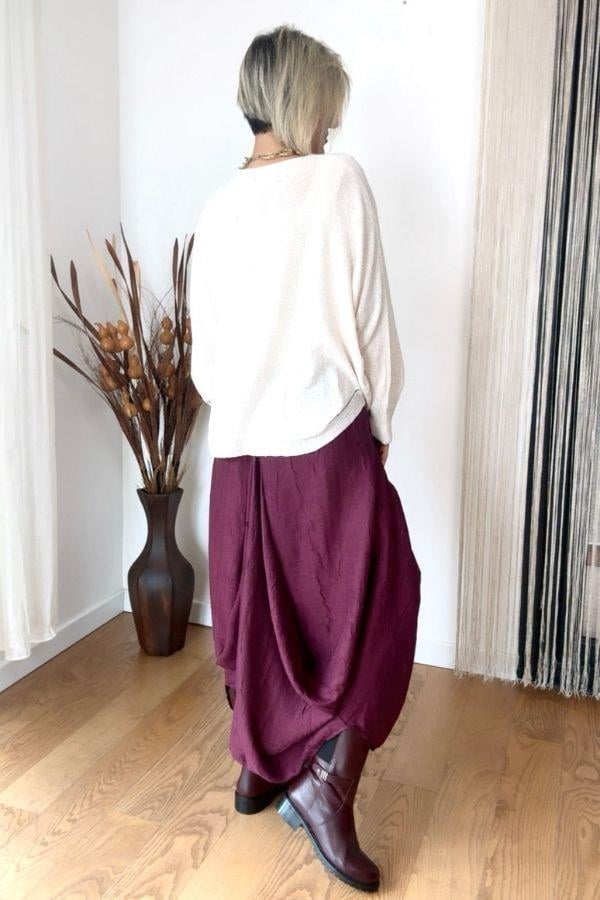 Krem Rengi Önü Drape Detaylı Merserize Triko Kazak