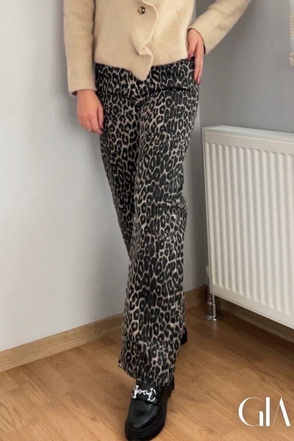 Luna Leopar Desenli Yüksek Bel Kot Pantolon