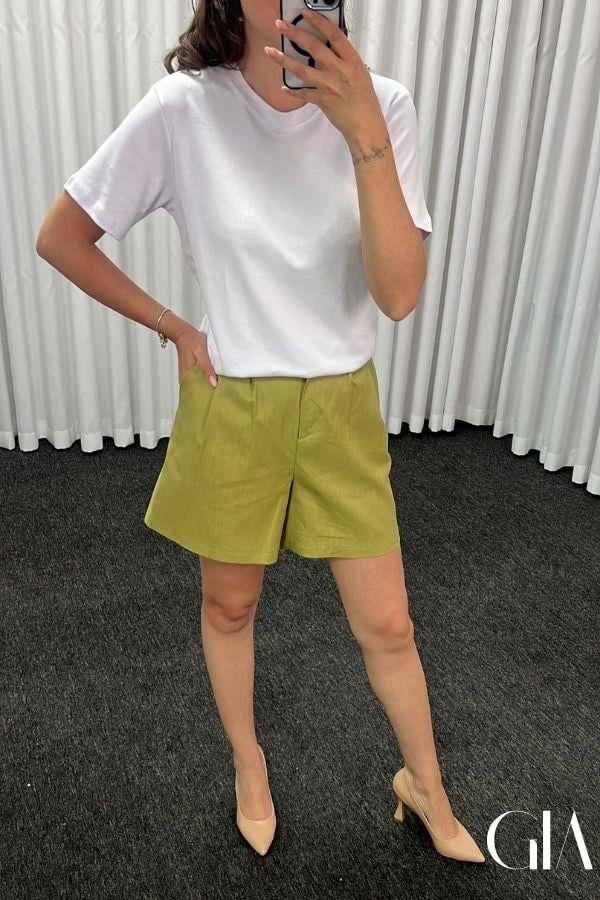 Yağ Yeşili Kısa Kollu Ceket Şort Takım