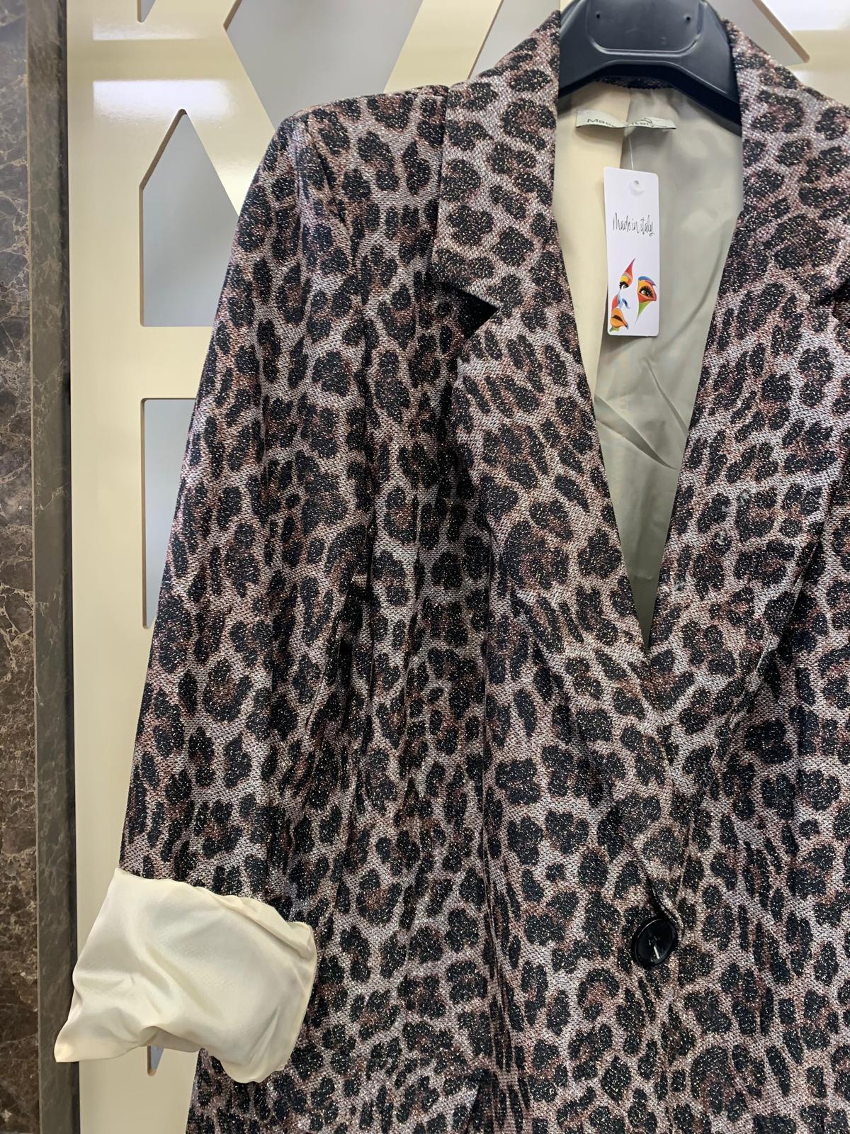 Leopar Desenli Gabardin Simli Kumaş Blazer Ceket 