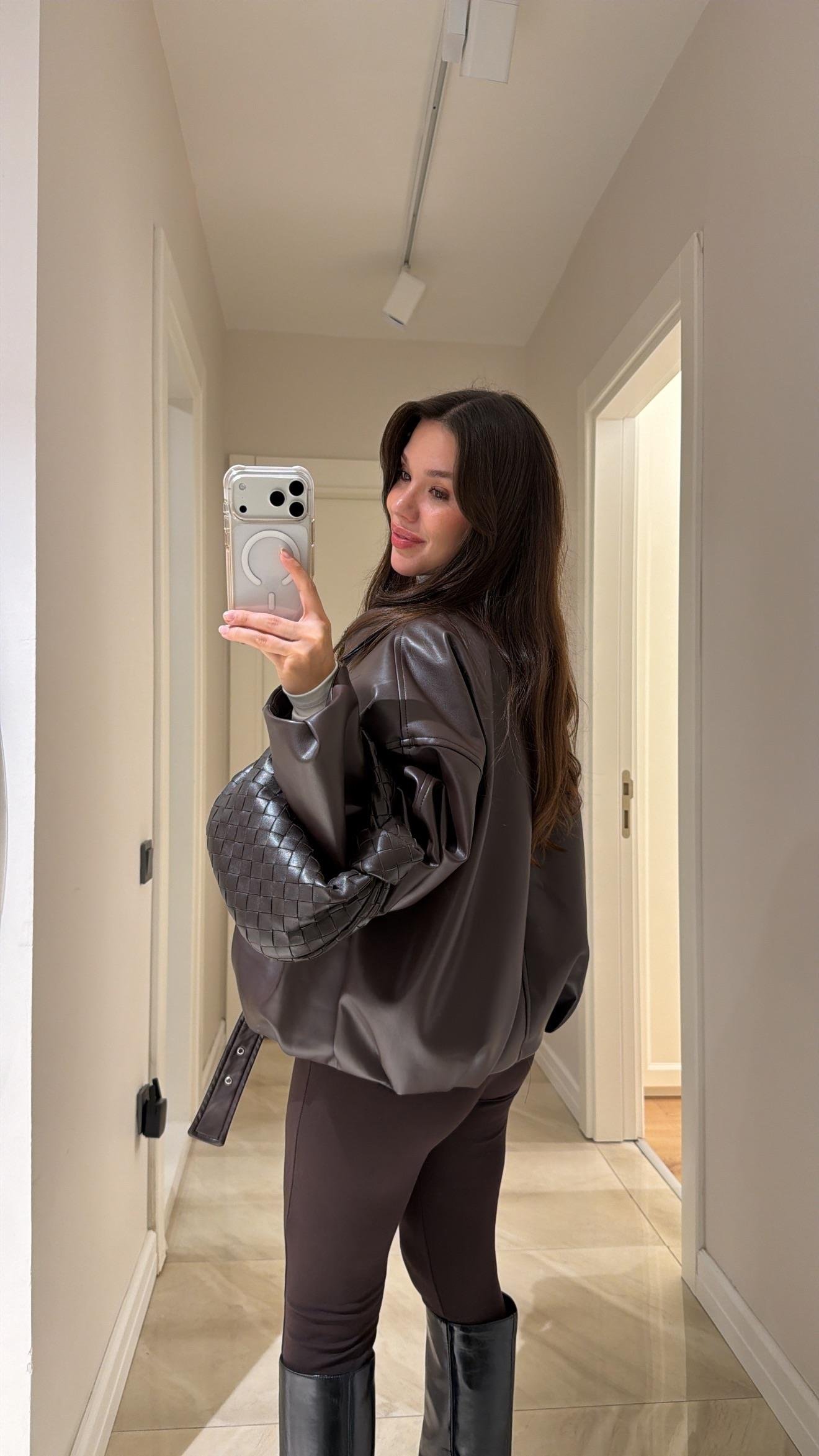 Acı Kahve Bel Kemerli Bomber Deri Ceket