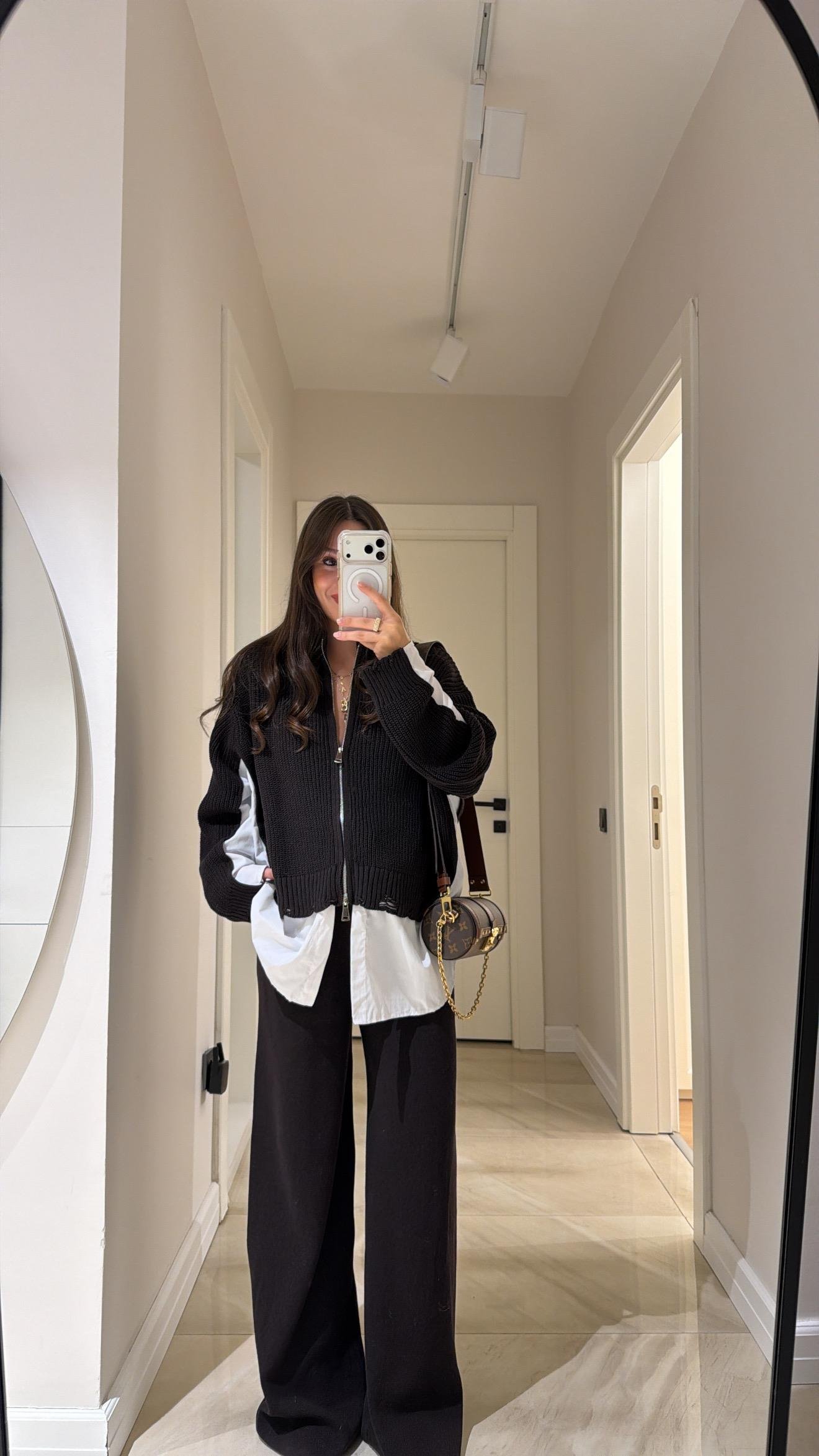 Acı Kahve Gömlek Detaylı Triko Pantolon Takım 