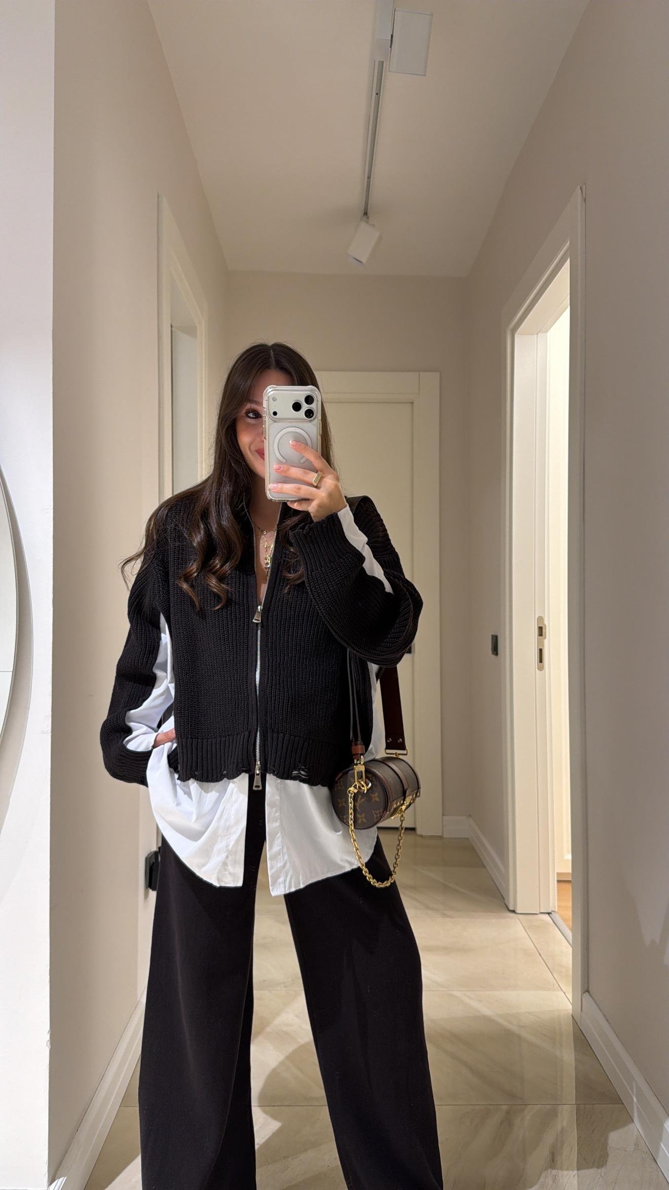 Acı Kahve Gömlek Detaylı Triko Pantolon Takım 