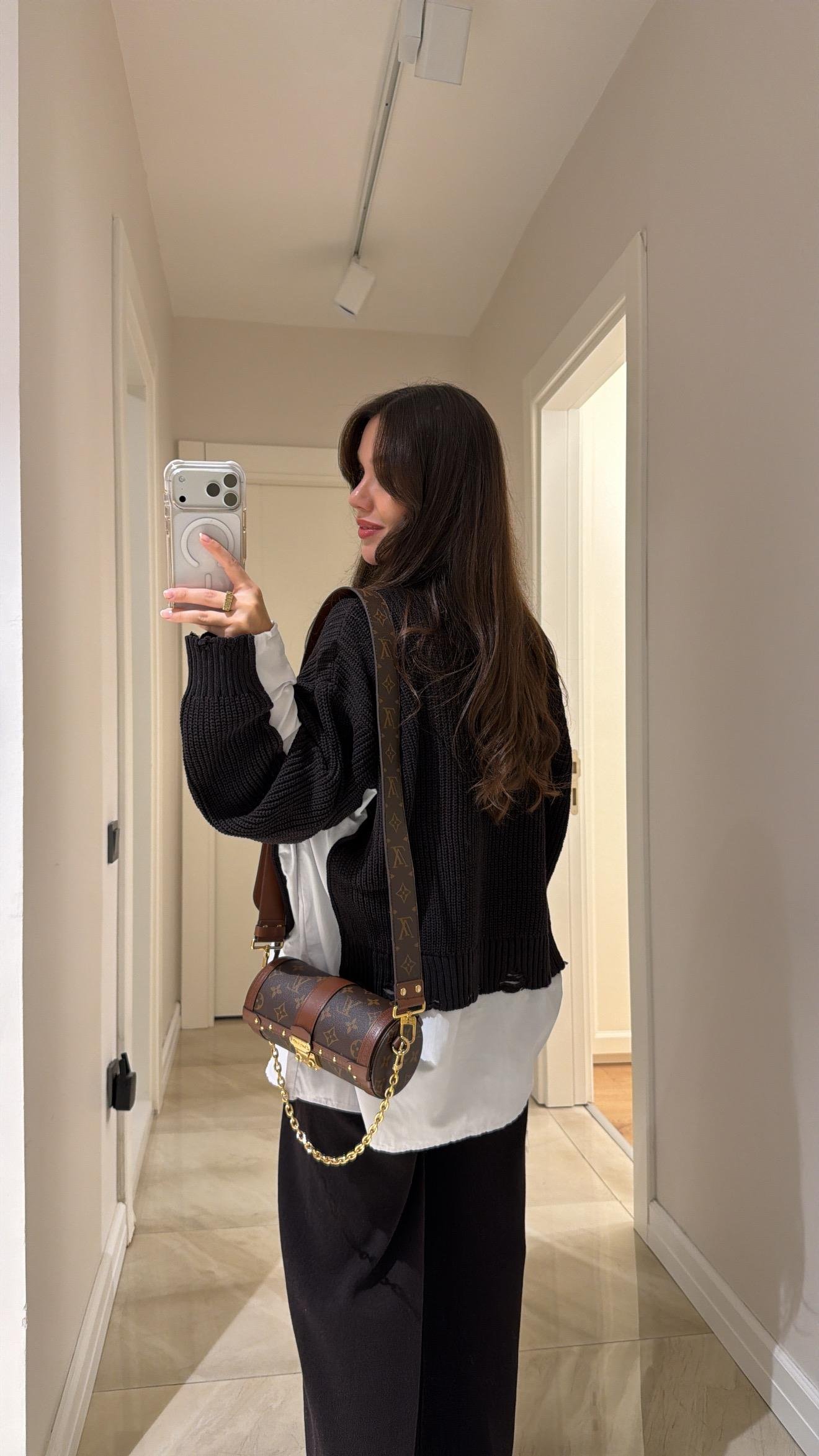 Acı Kahve Gömlek Detaylı Triko Pantolon Takım 