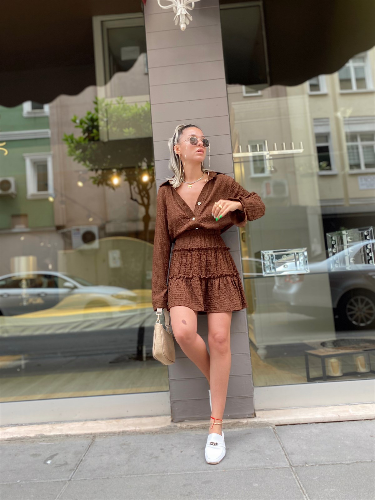 Acı Kahve Katlı Gofreli Etek