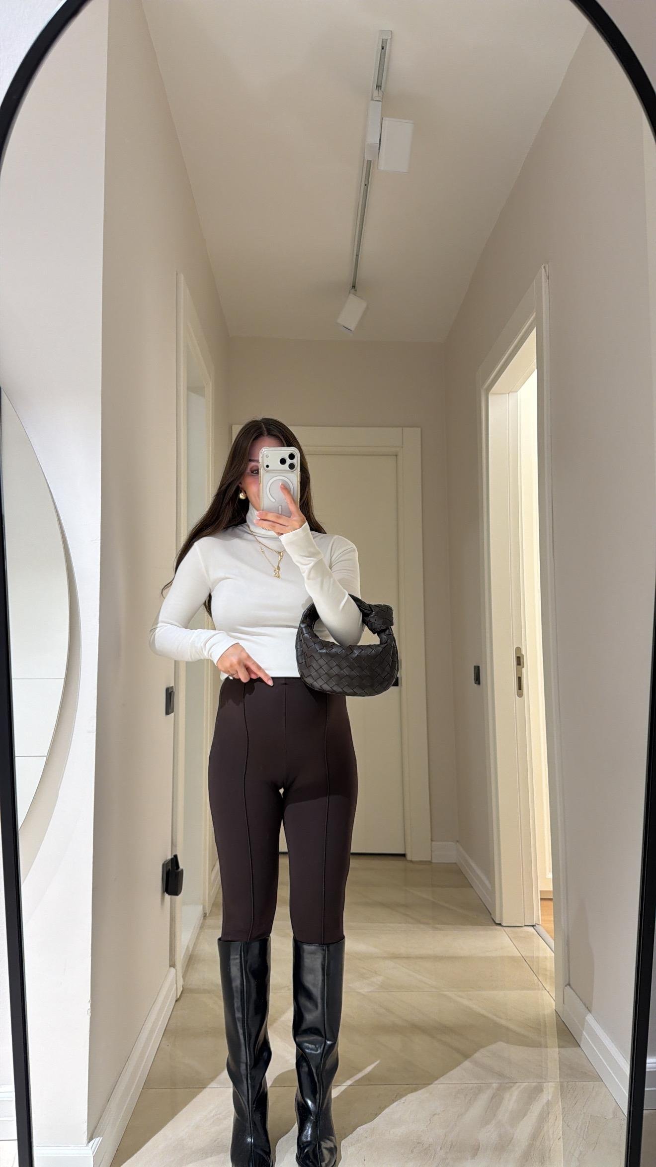 Acı Kahve Ön Dikiş Detaylı Lastikli Ravi Tayt 