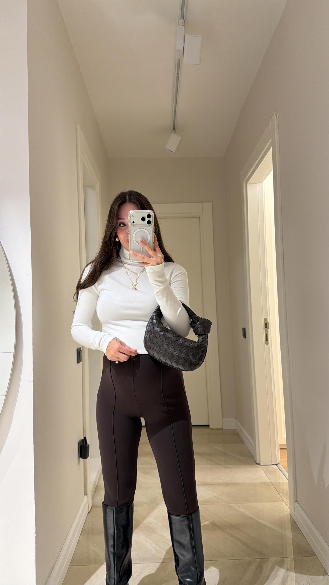 Acı Kahve Ön Dikiş Detaylı Lastikli Ravi Tayt 