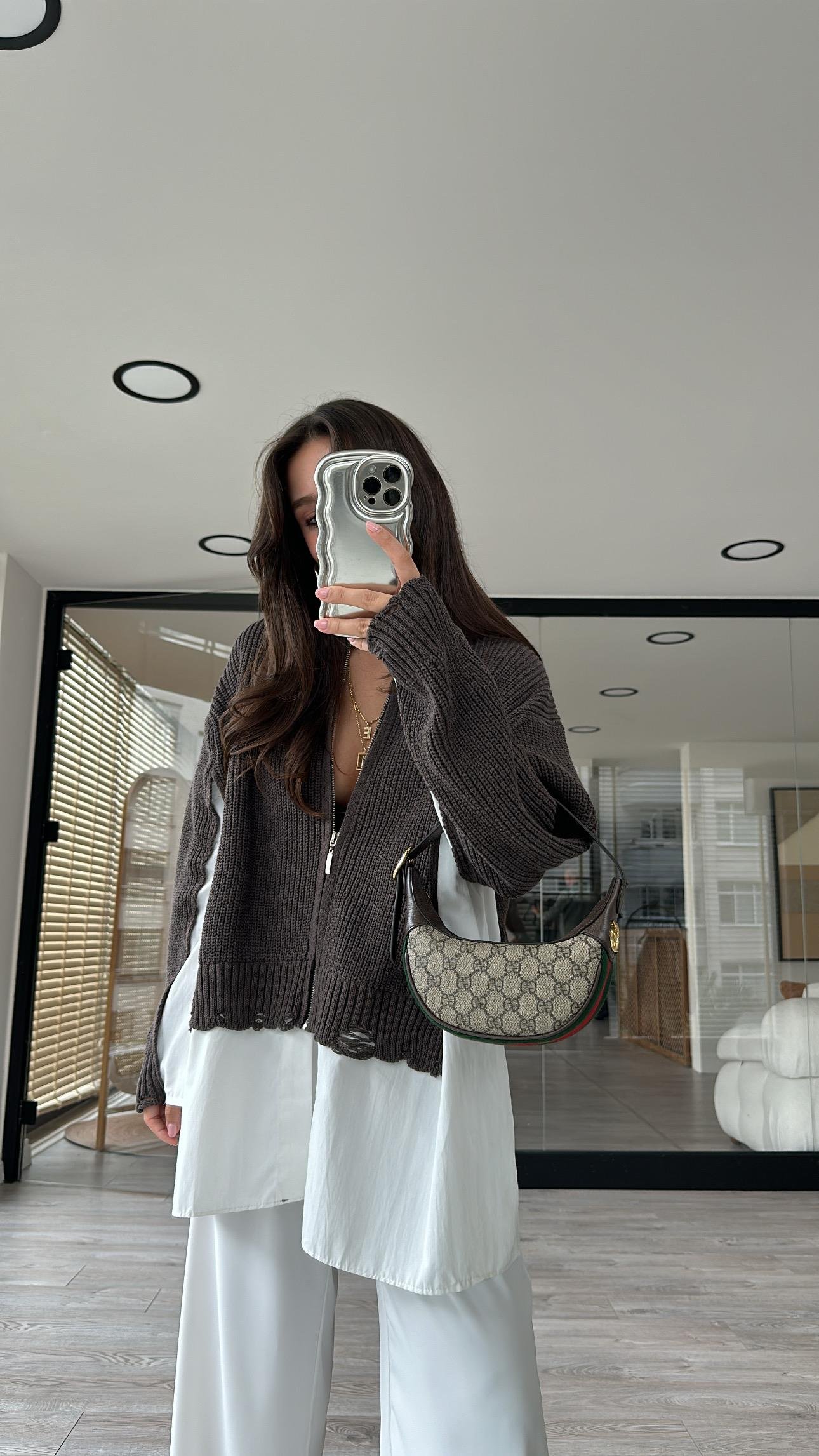 Acı Kahve Triko Detaylı Ravi Gömlek Hırka