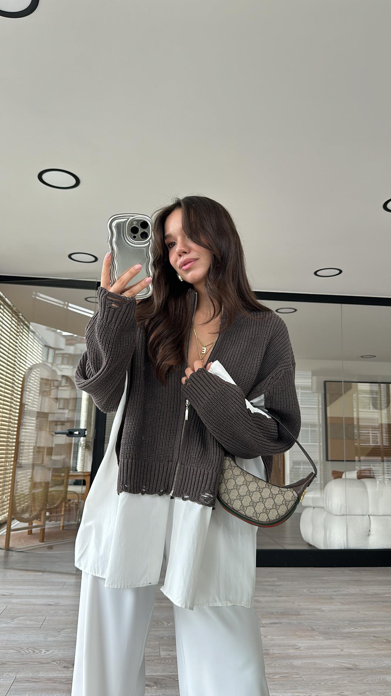 Acı Kahve Triko Detaylı Ravi Gömlek Hırka