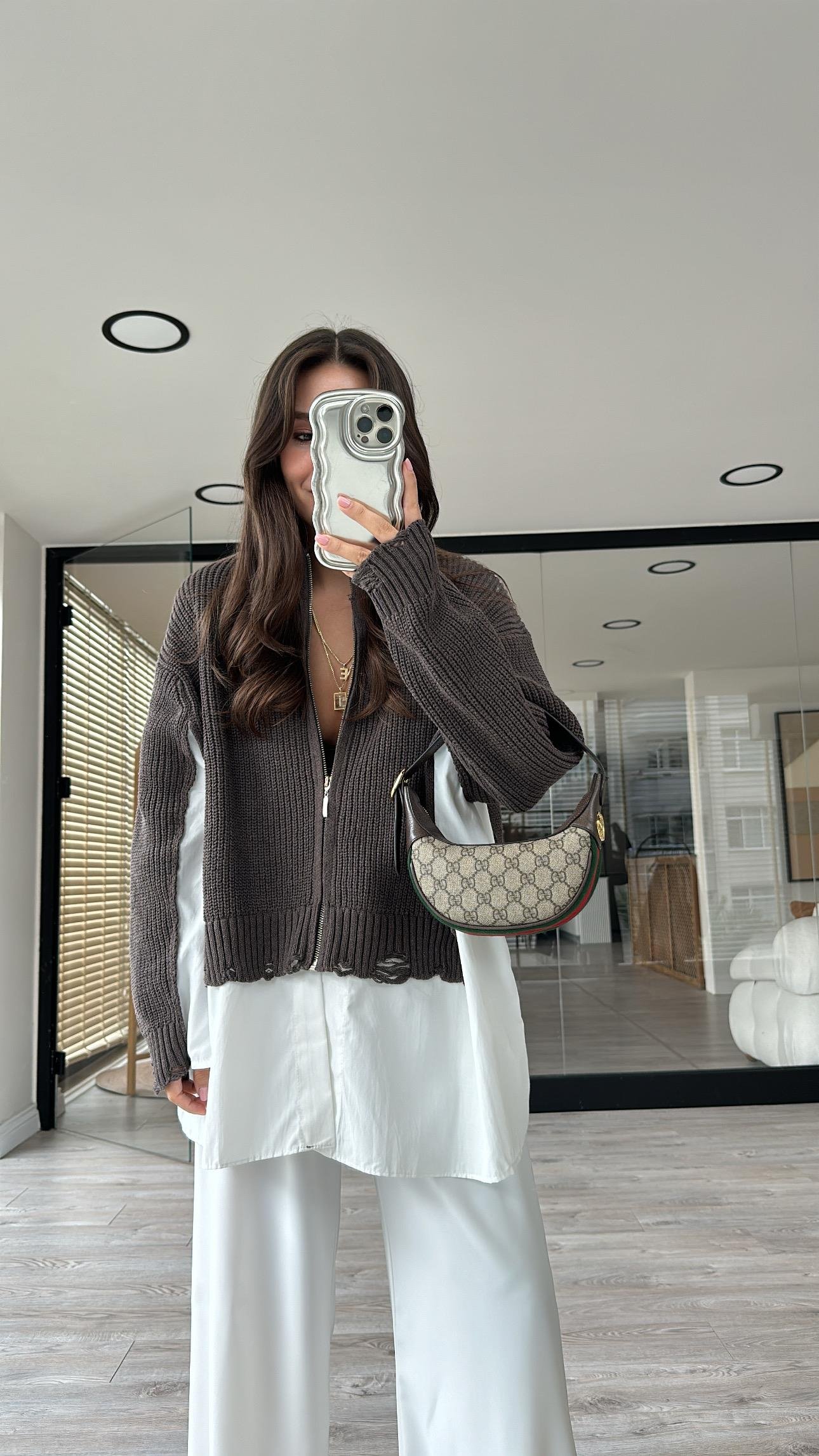 Acı Kahve Triko Detaylı Ravi Gömlek Hırka