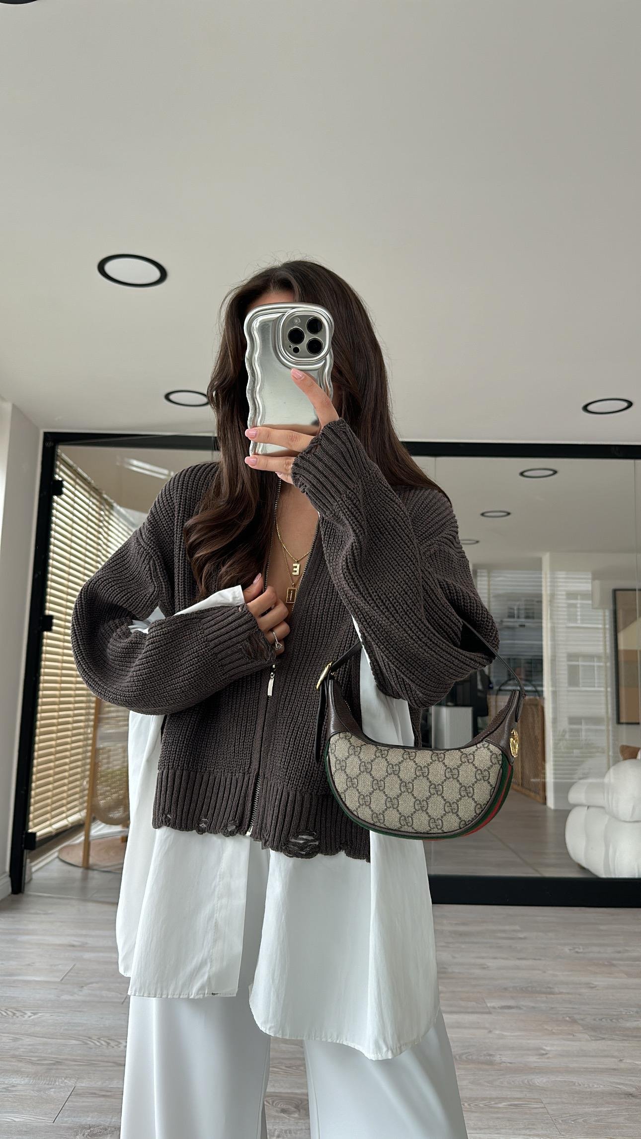 Acı Kahve Triko Detaylı Ravi Gömlek Hırka