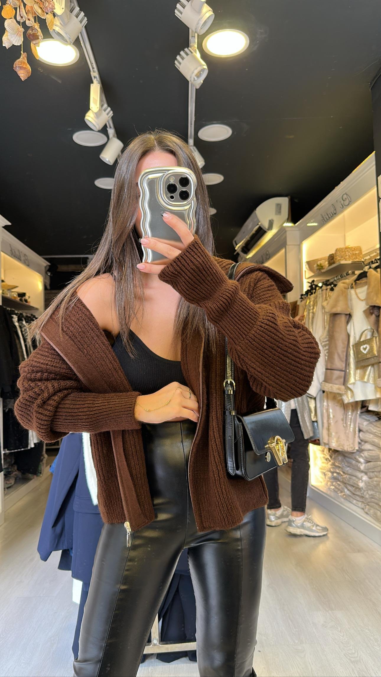 Acı Kahve Yaka Detaylı Fermuarlı Hırka 