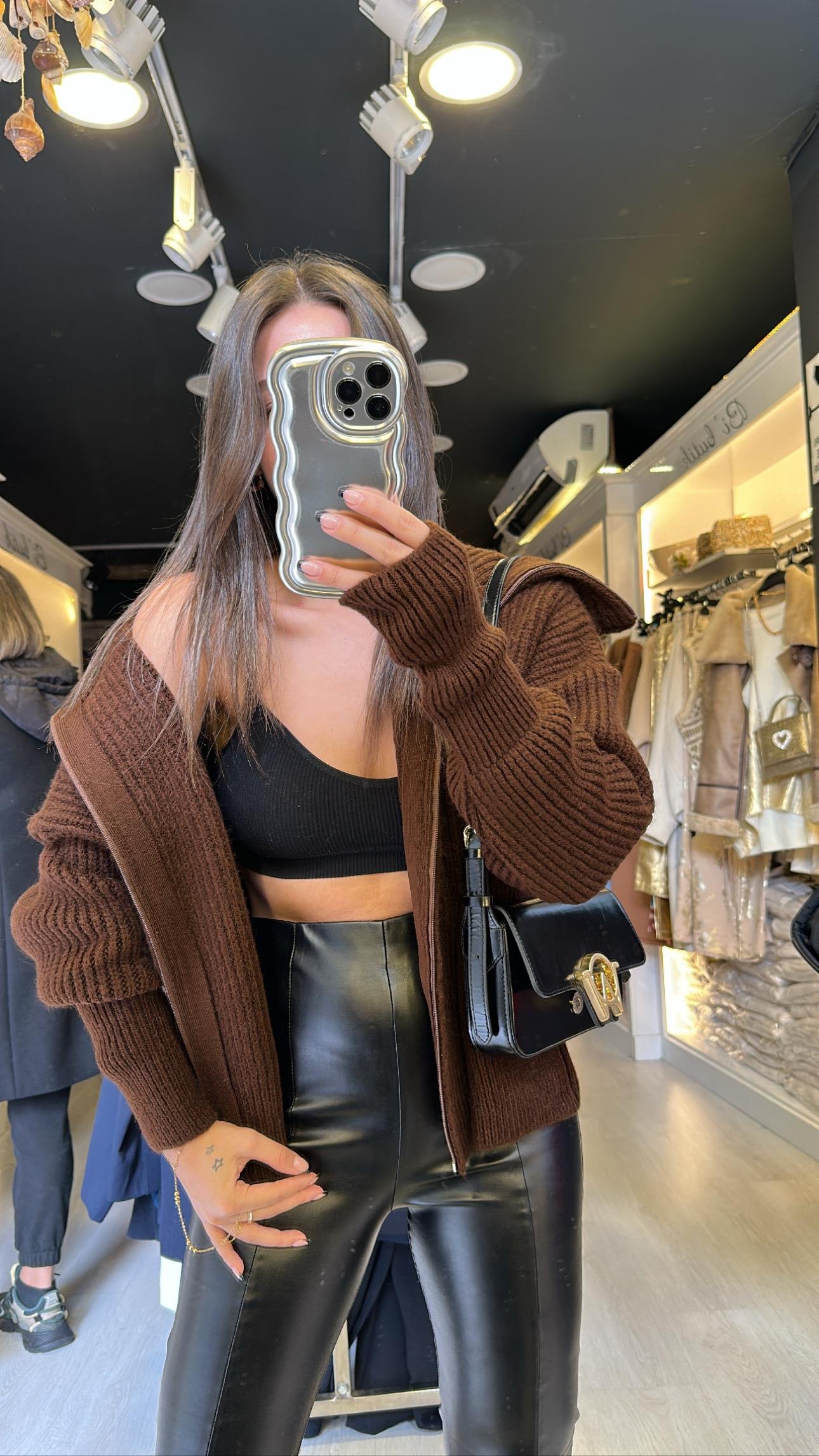 Acı Kahve Yaka Detaylı Fermuarlı Hırka 