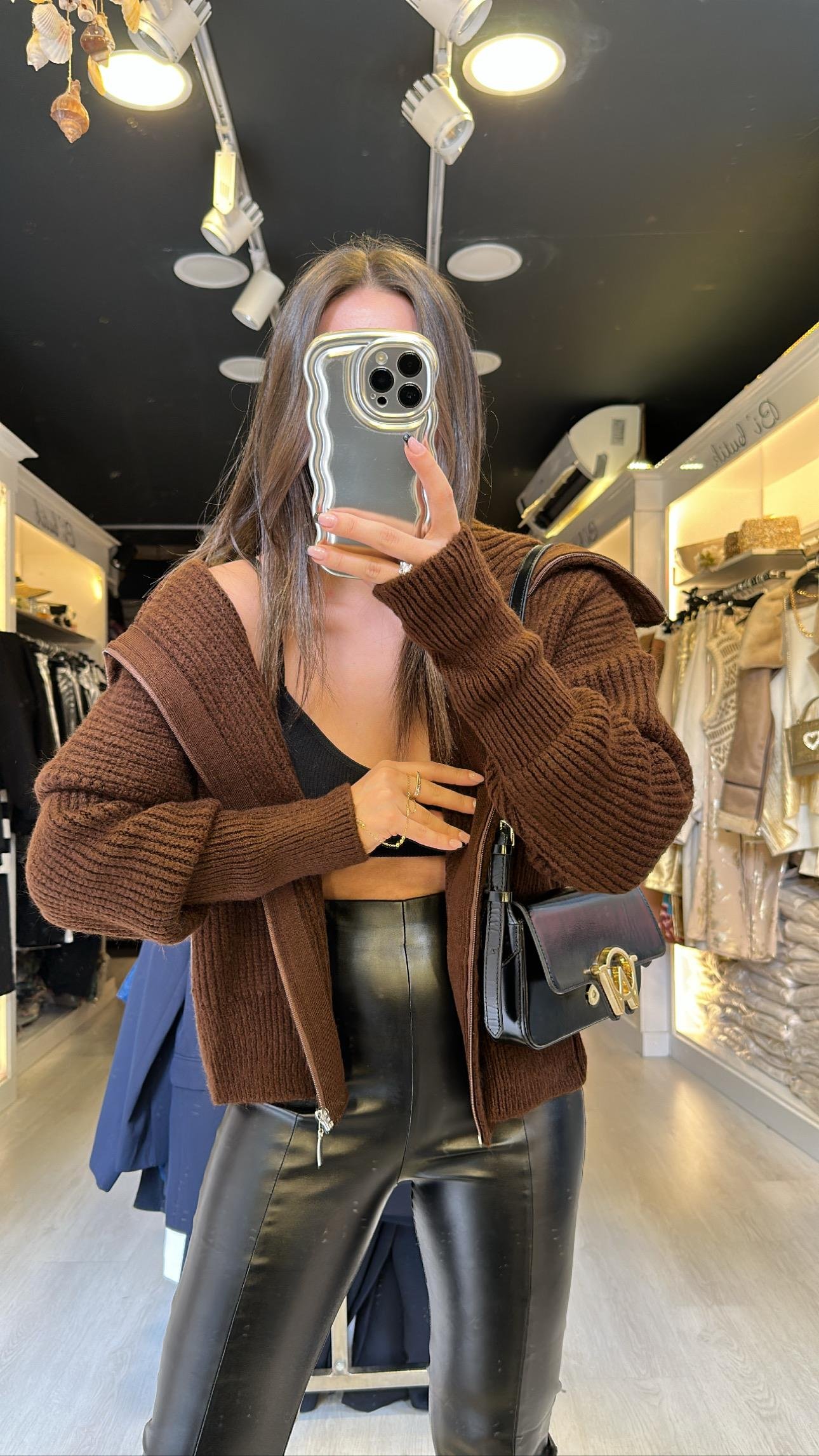 Acı Kahve Yaka Detaylı Fermuarlı Hırka 