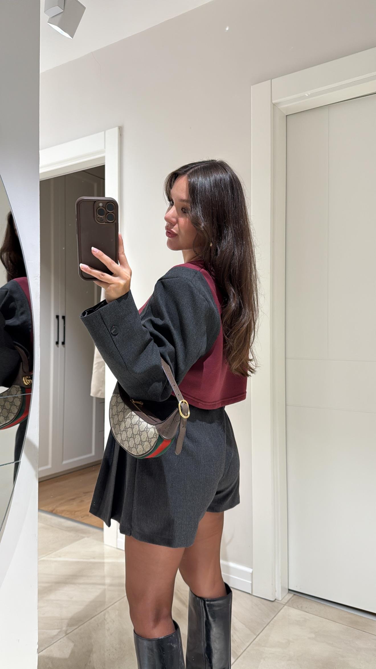 Antrasit Borbo Bel Detaylı Şort Etek