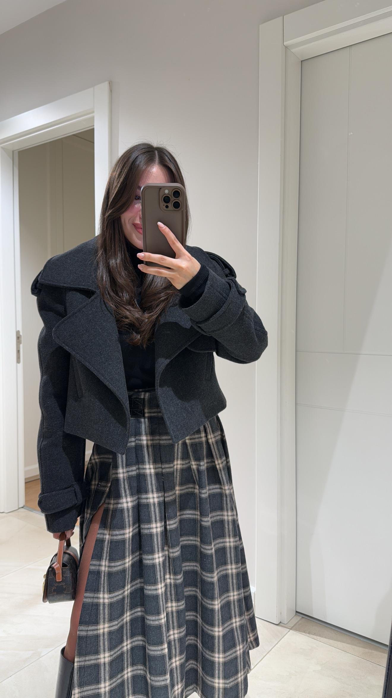 Antrasit Cep Detaylı Tokalı Ravi Kaşe Ceket