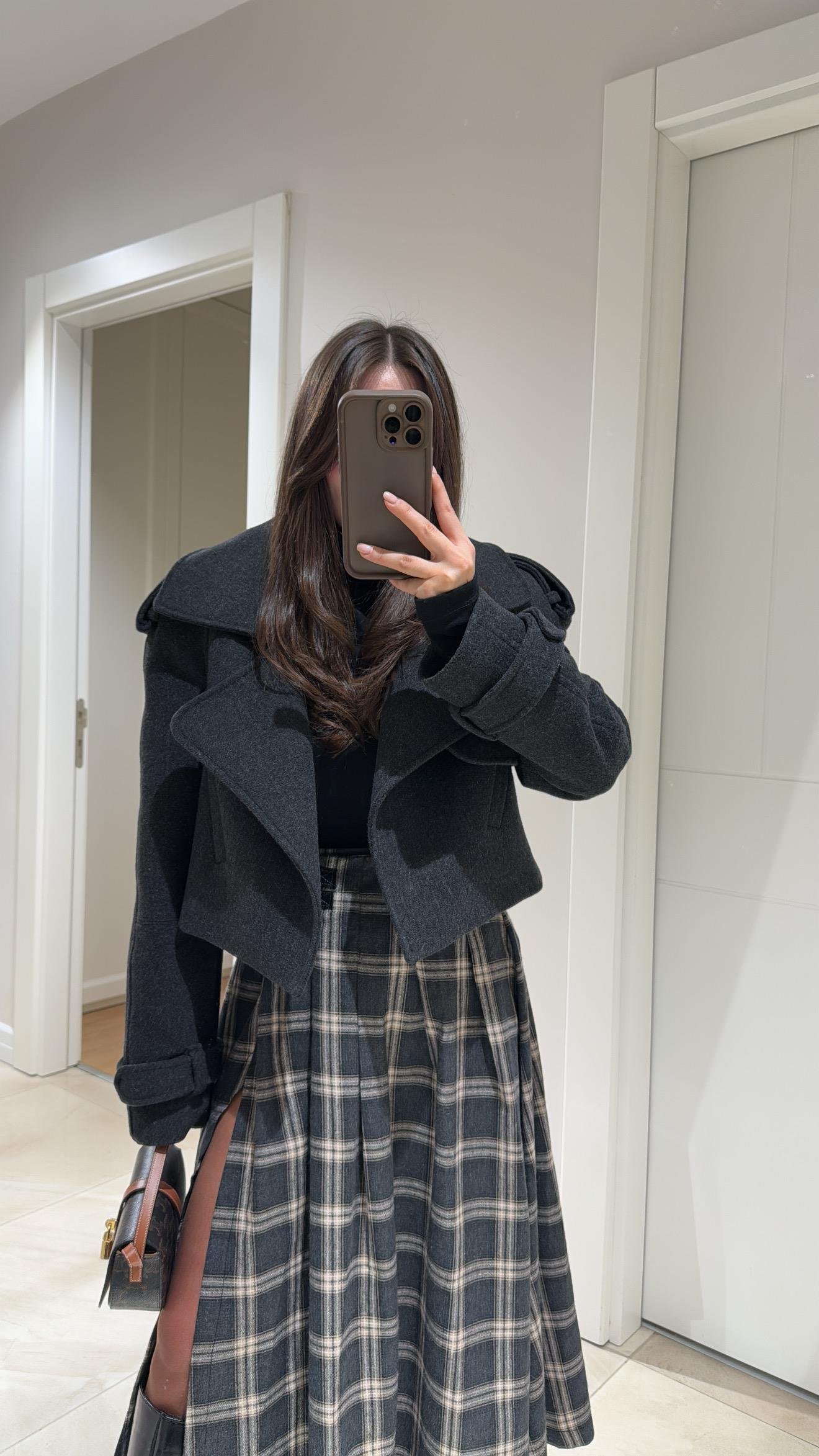 Antrasit Cep Detaylı Tokalı Ravi Kaşe Ceket