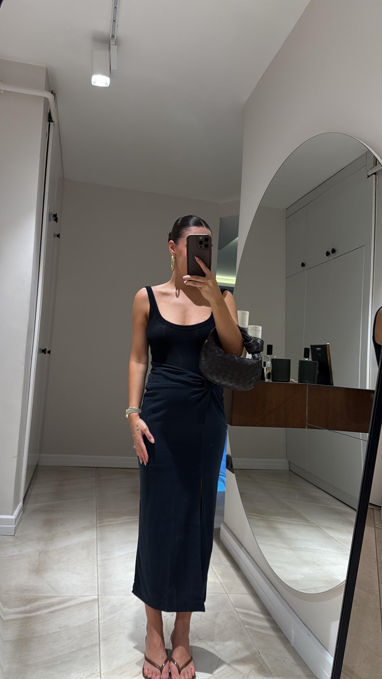 Antrasit Düğüm Detaylı Yırtmaçlı Marka Model Etek