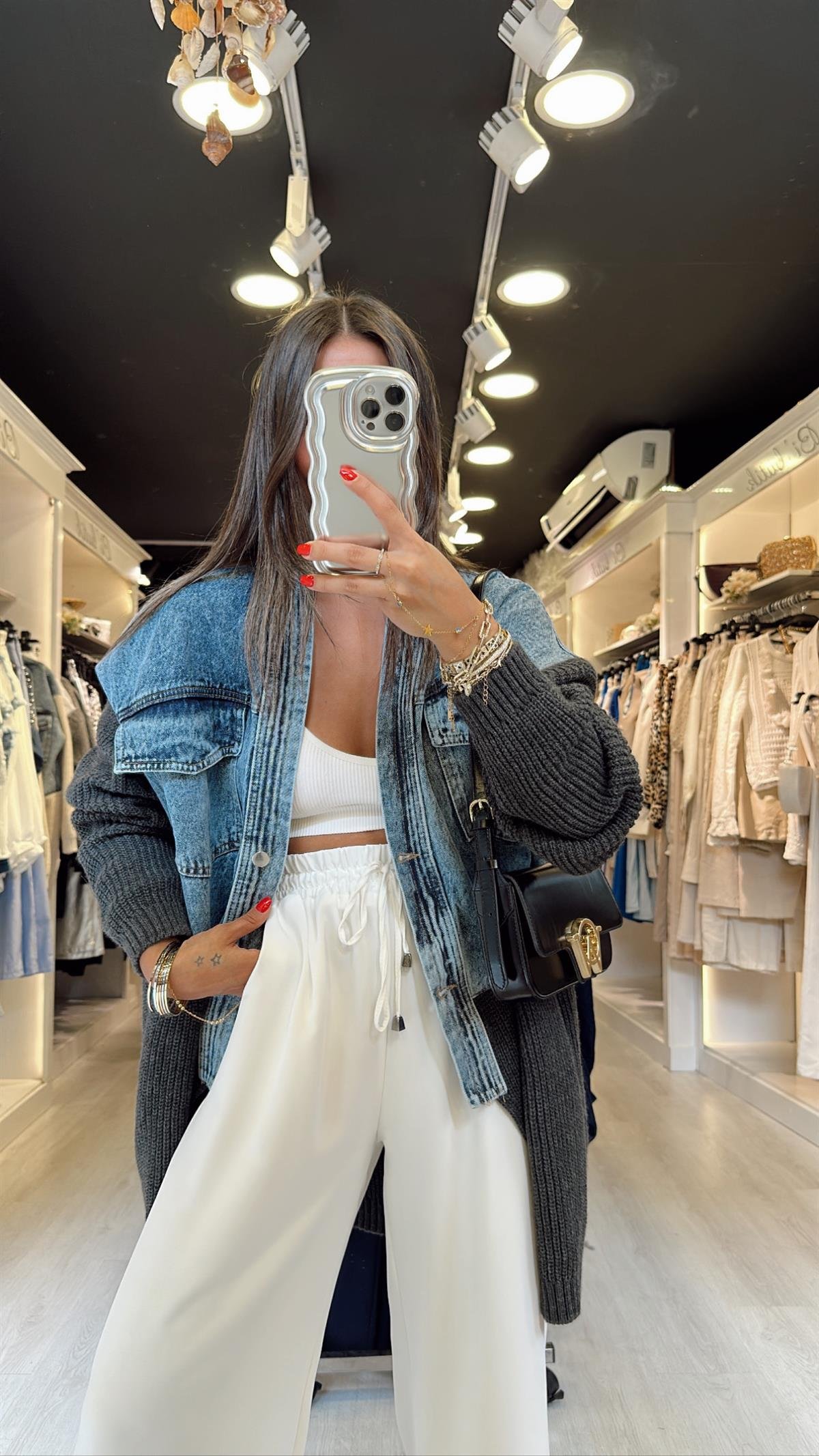 Antrasit Jean Detaylı Cepli Hırka 