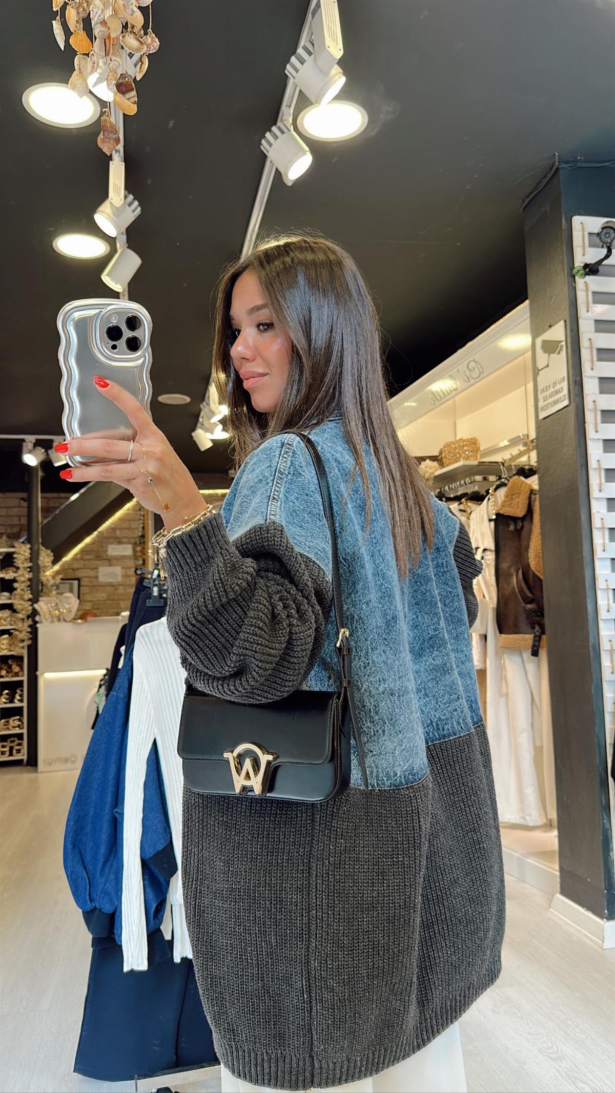 Antrasit Jean Detaylı Cepli Hırka 