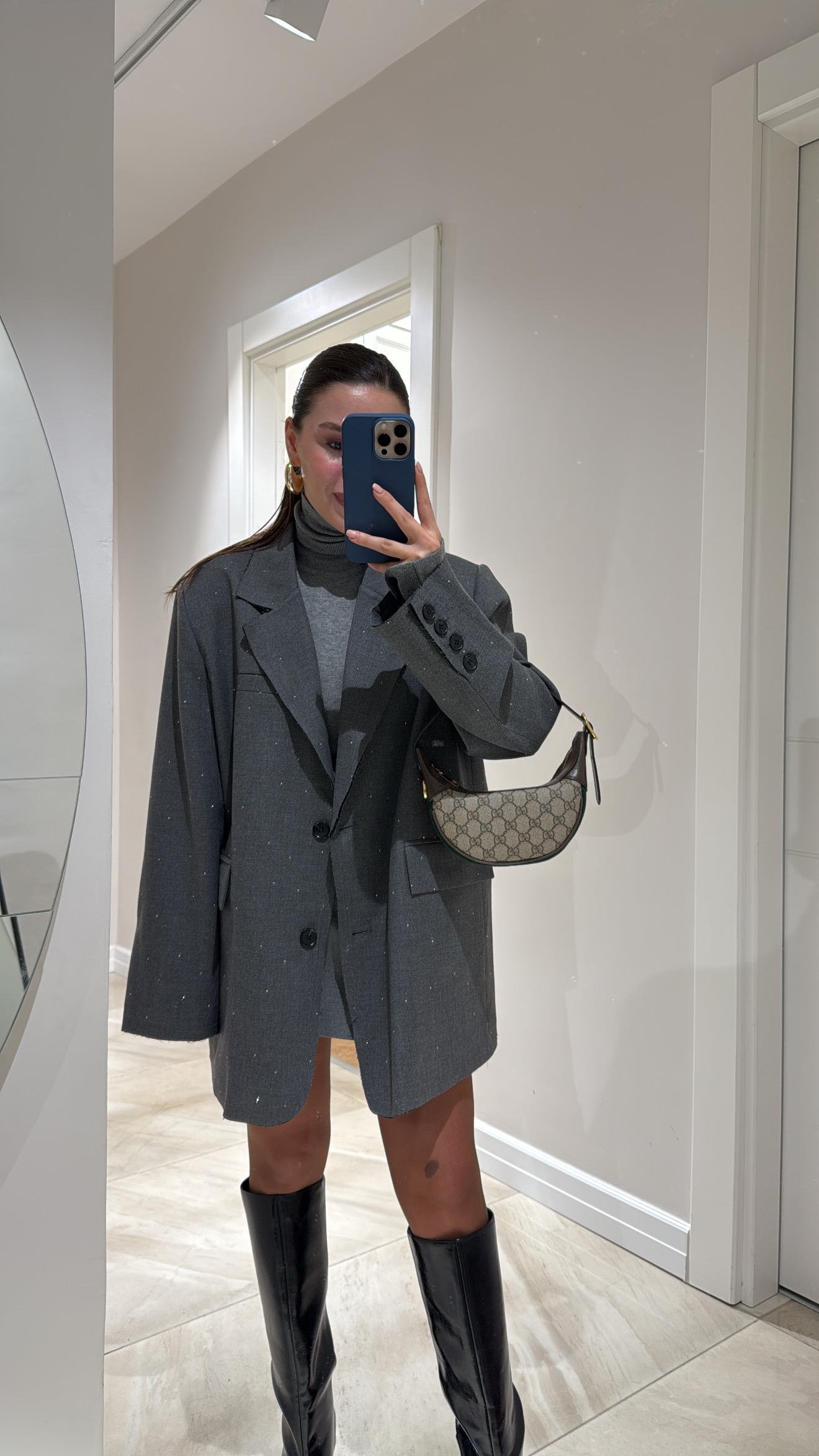 Anrasit Taşlı Poliviskon Ceket 