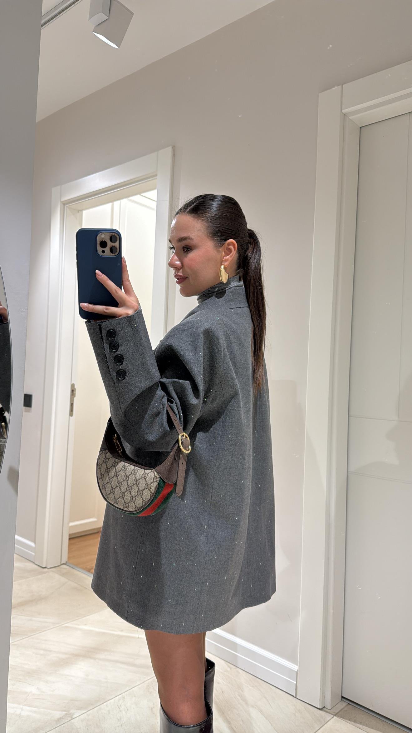 Anrasit Taşlı Poliviskon Ceket 