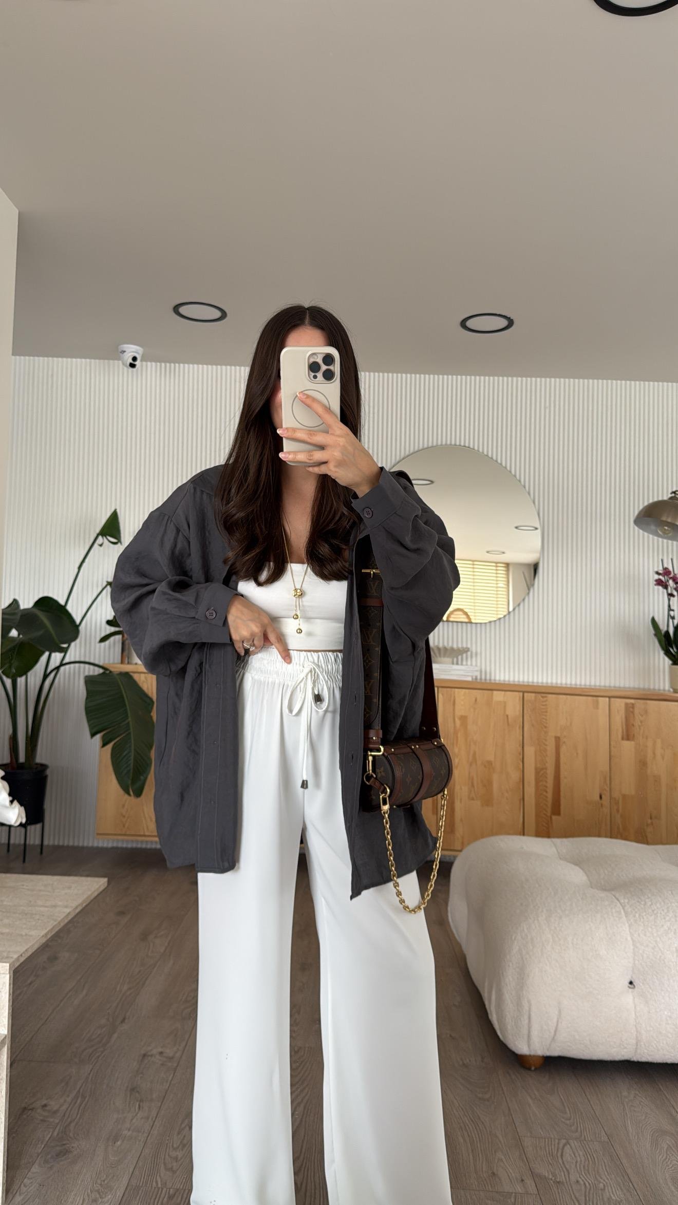 Antrasit Tensel Kumaş Düşük Omuzlu Oversize Gömlek