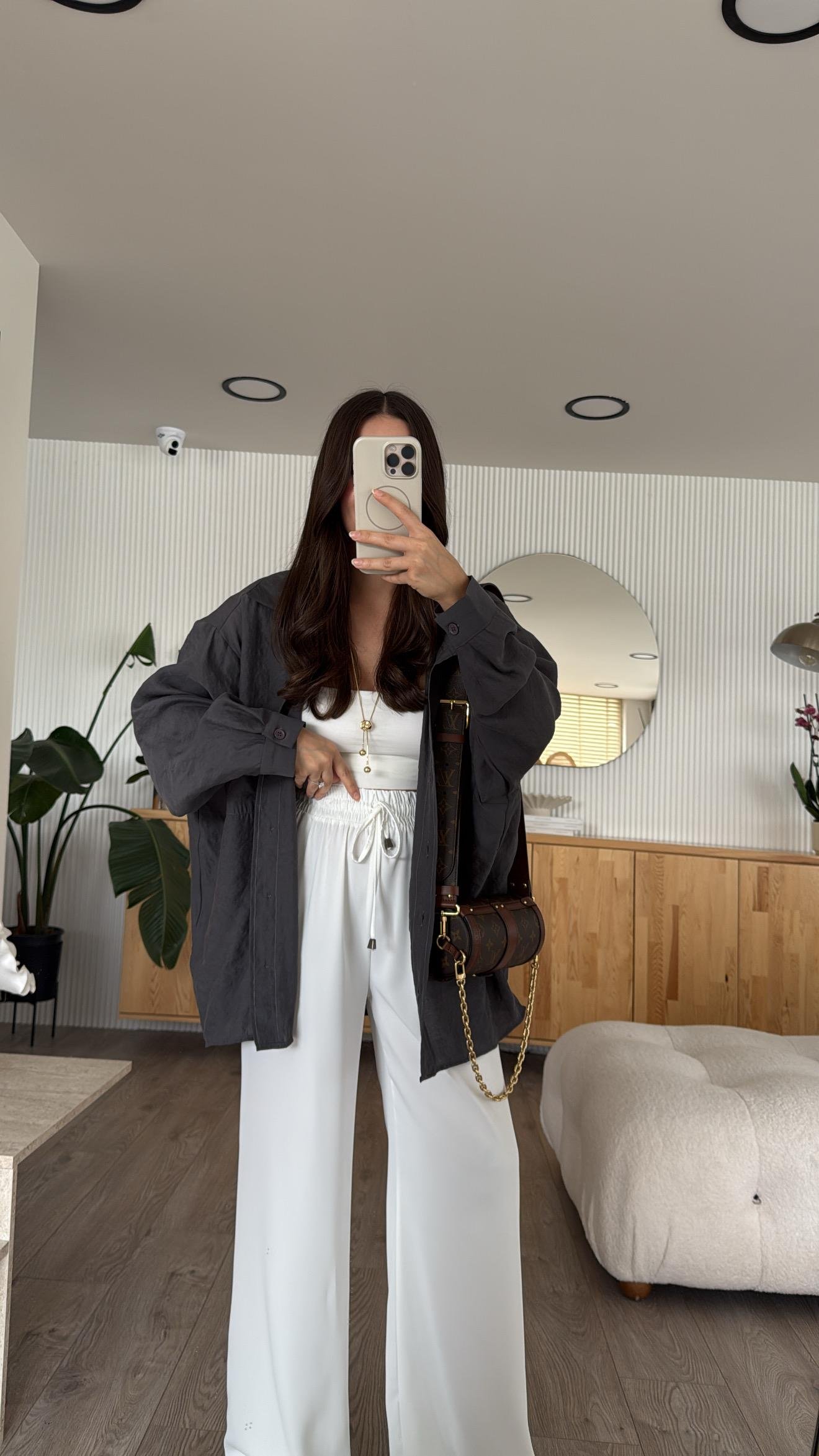 Antrasit Tensel Kumaş Düşük Omuzlu Oversize Gömlek