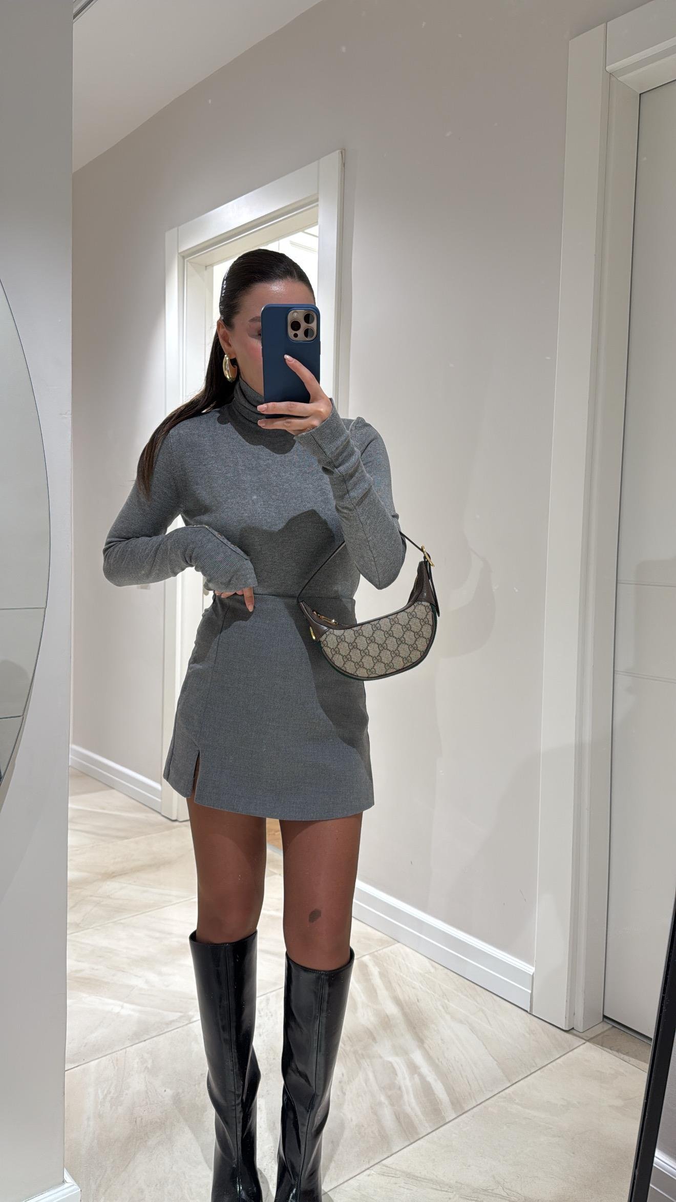 Antrasit Yan Fermuarlı Mini Şort Etek