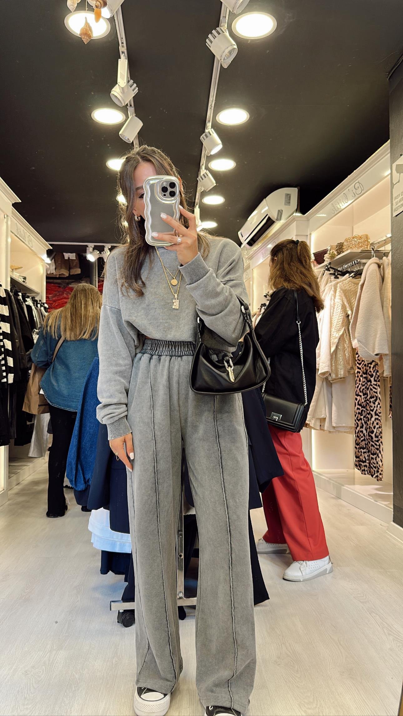 Antrasit Yıkamalı Ön Dikişli Beli Lastikli Pantolon