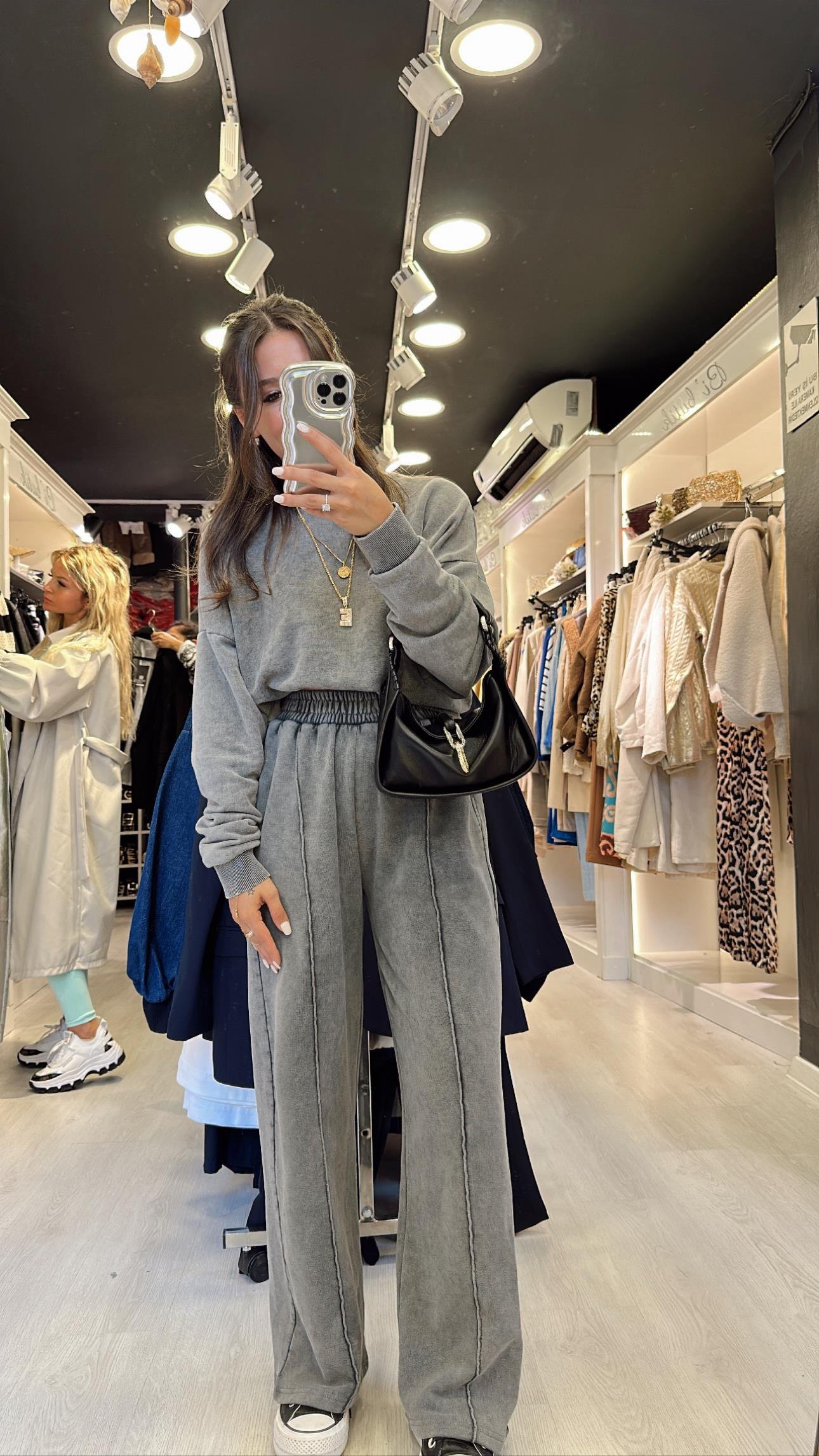 Antrasit Yıkamalı Ön Dikişli Beli Lastikli Pantolon