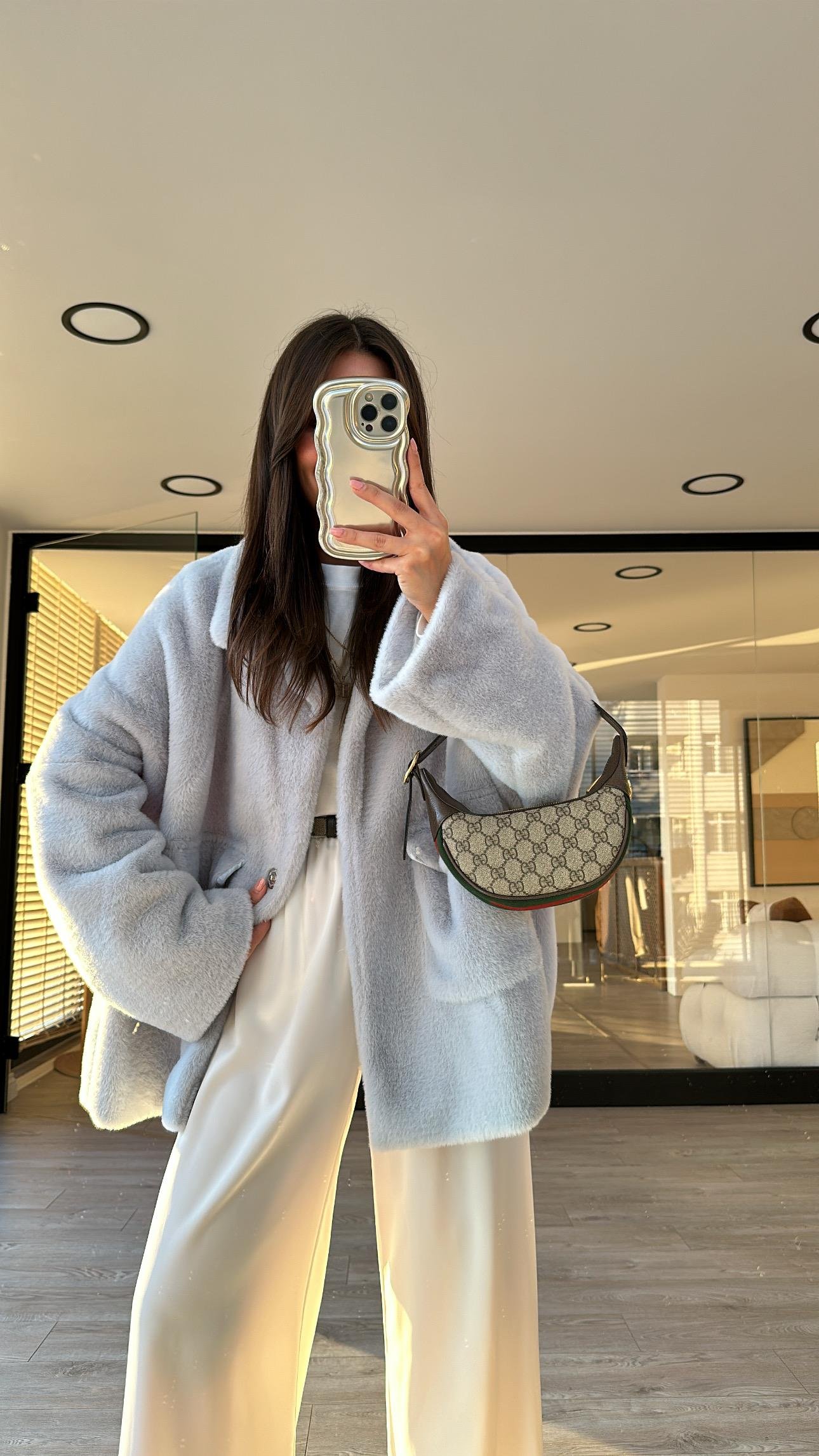 Bebe Mavi Çift Cepli Peluş Mont 