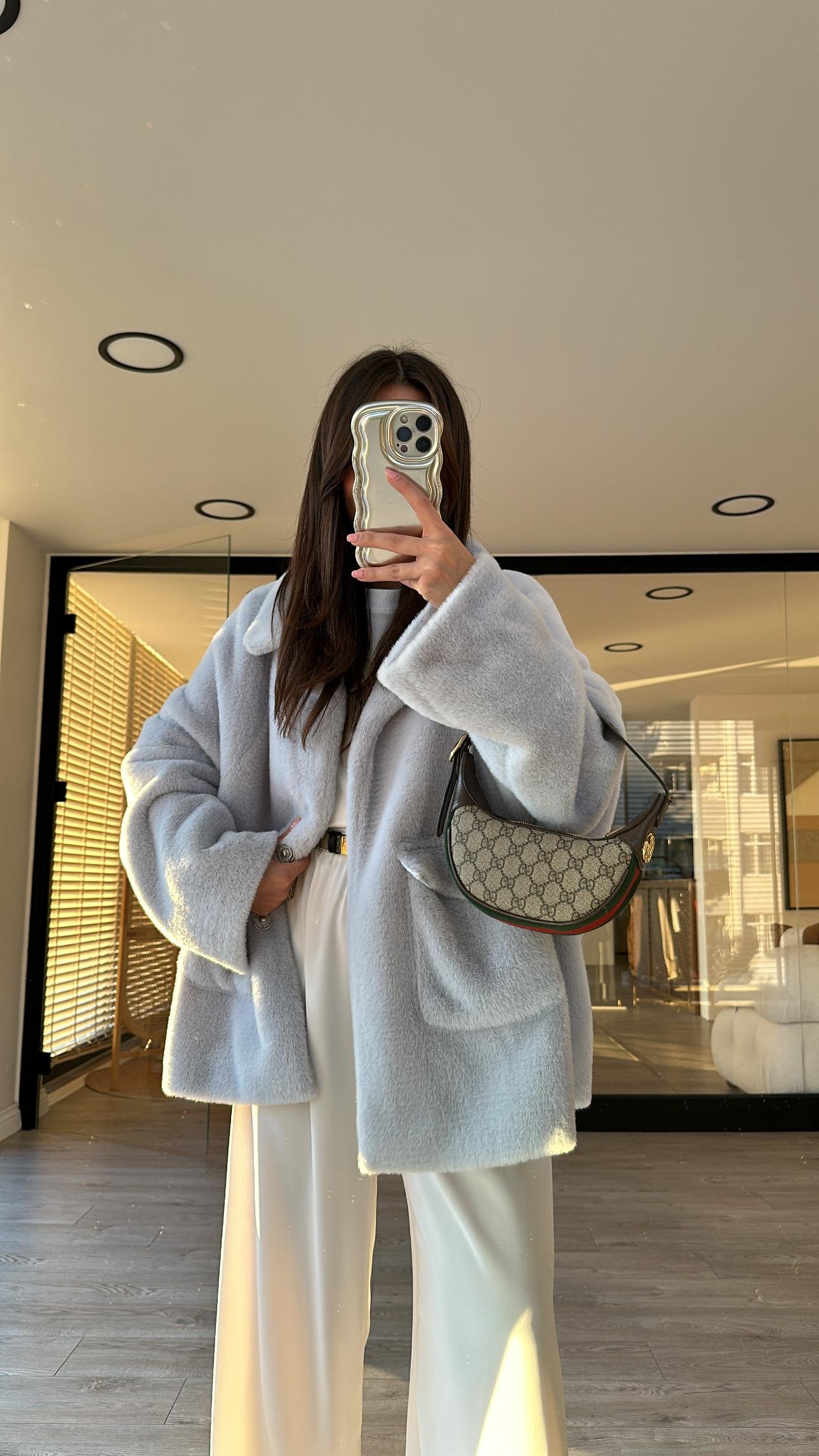 Bebe Mavi Çift Cepli Peluş Mont 