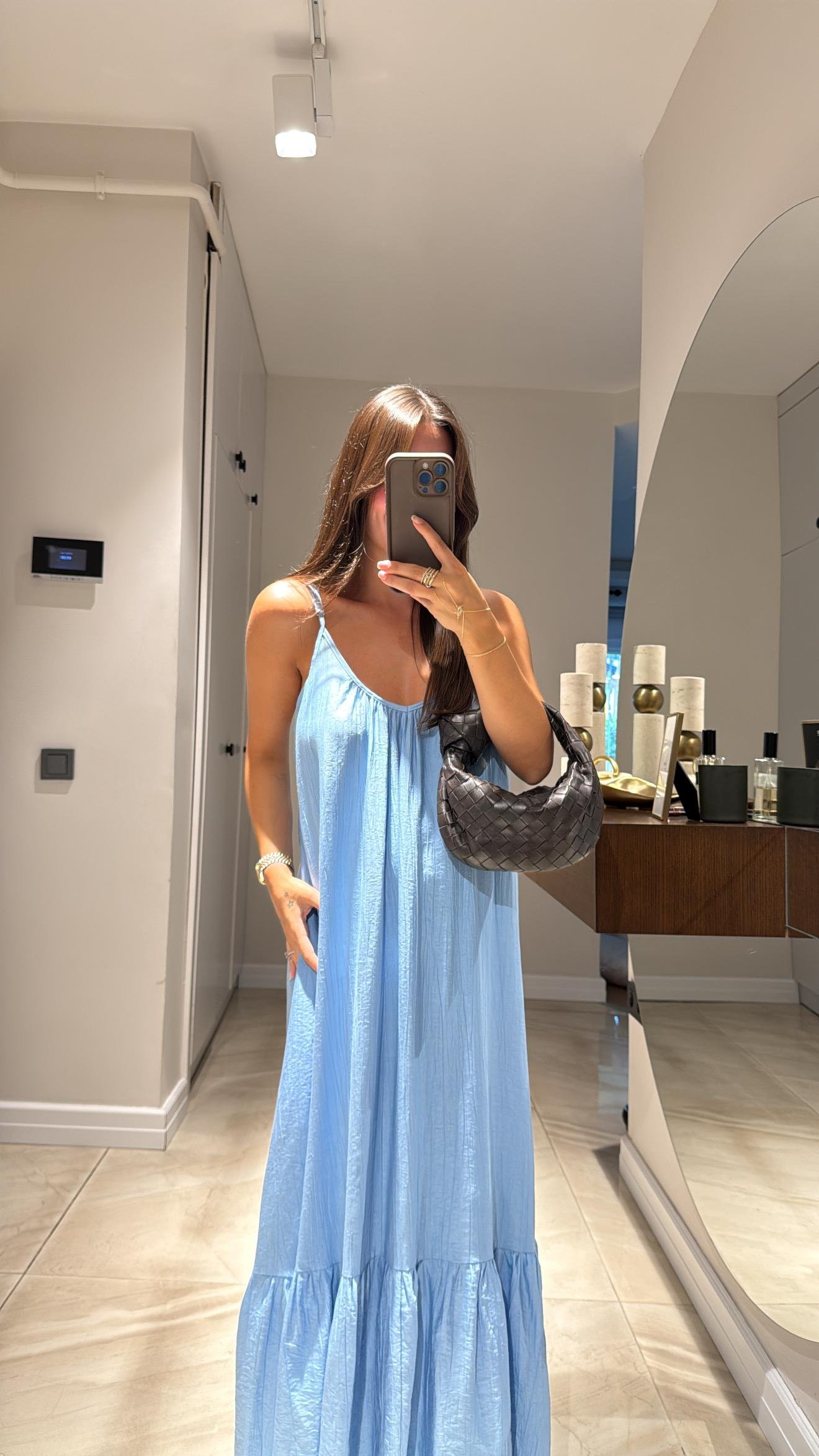 Bebe Mavi İp Askılı Bol Kesim Elbise