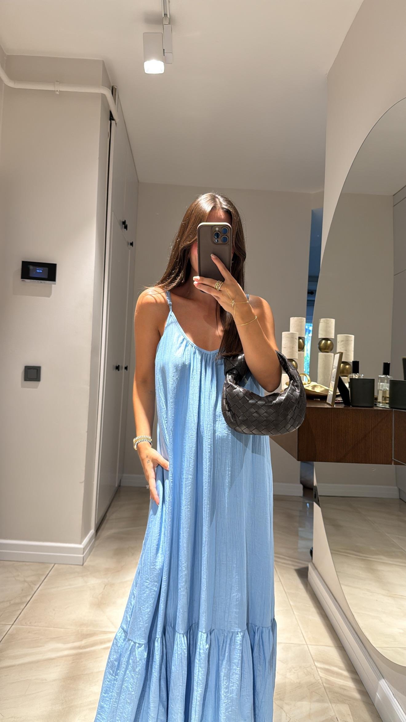 Bebe Mavi İp Askılı Bol Kesim Elbise