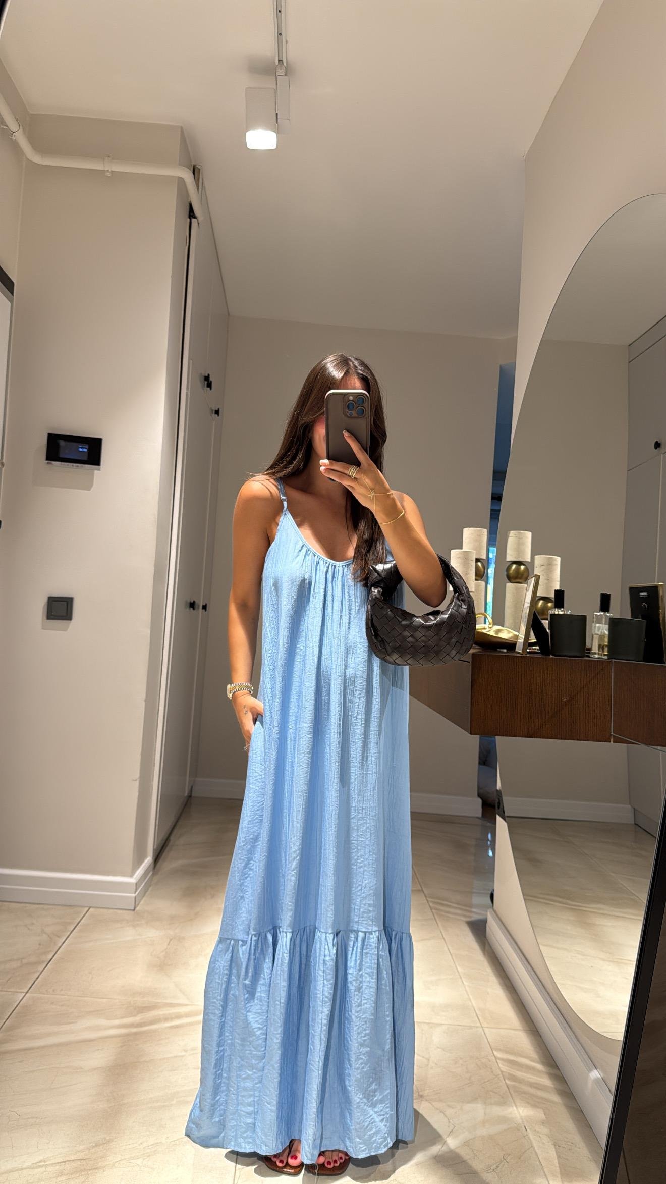 Bebe Mavi İp Askılı Bol Kesim Elbise