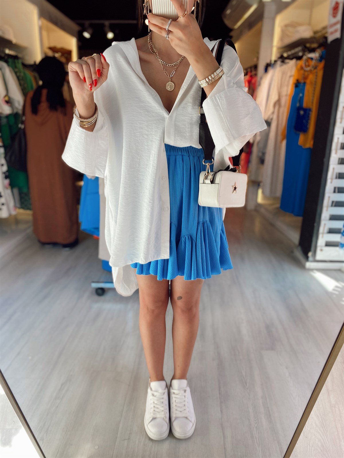 Bebe Mavi Krinkıl Kumaş Fırfırlı Etek