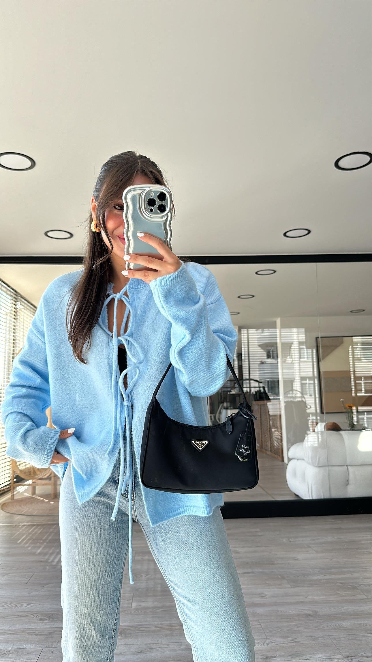 Bebe Mavi Ön Bağlama Detaylı Triko Ravi Hırka