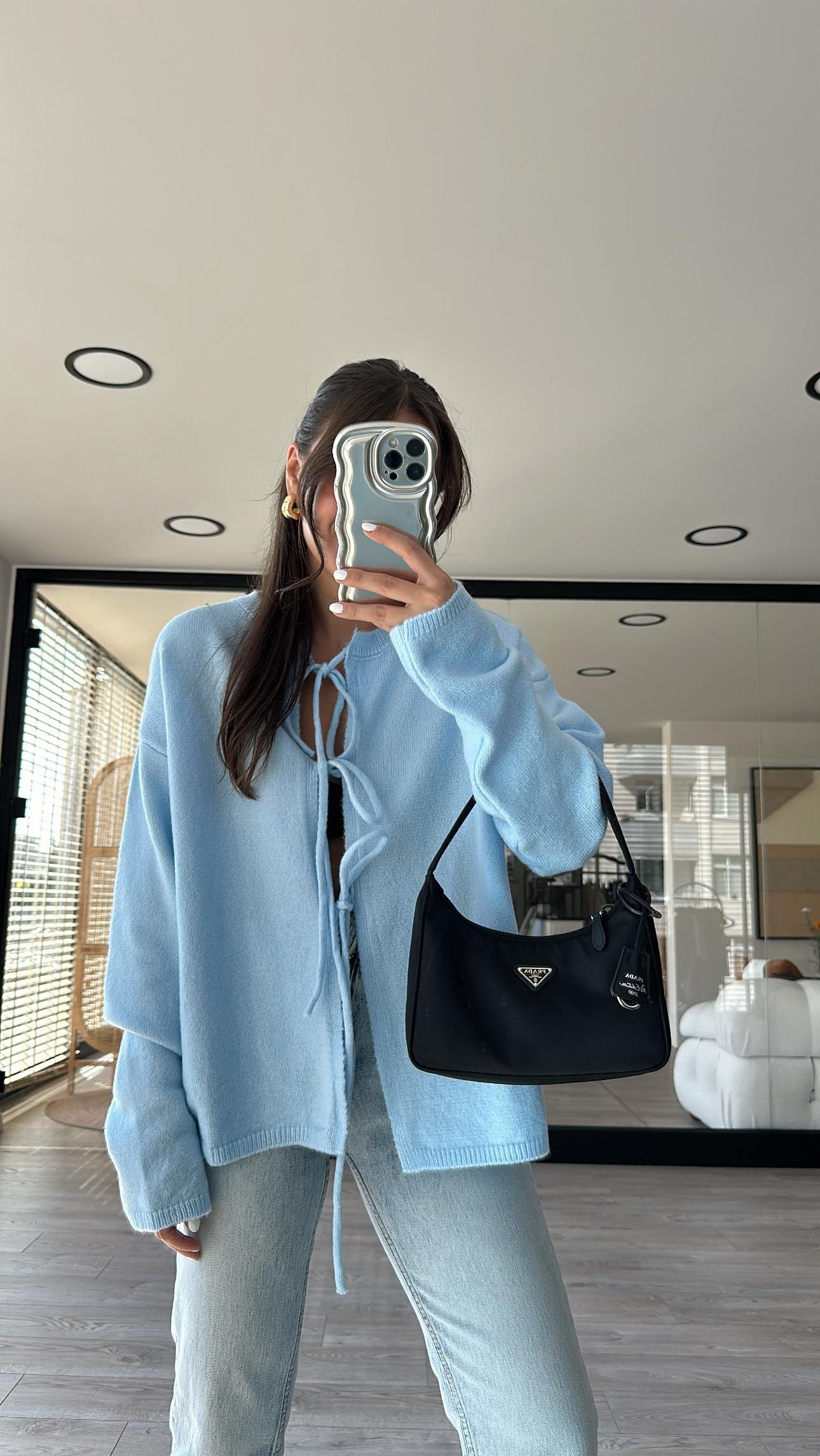 Bebe Mavi Ön Bağlama Detaylı Triko Ravi Hırka