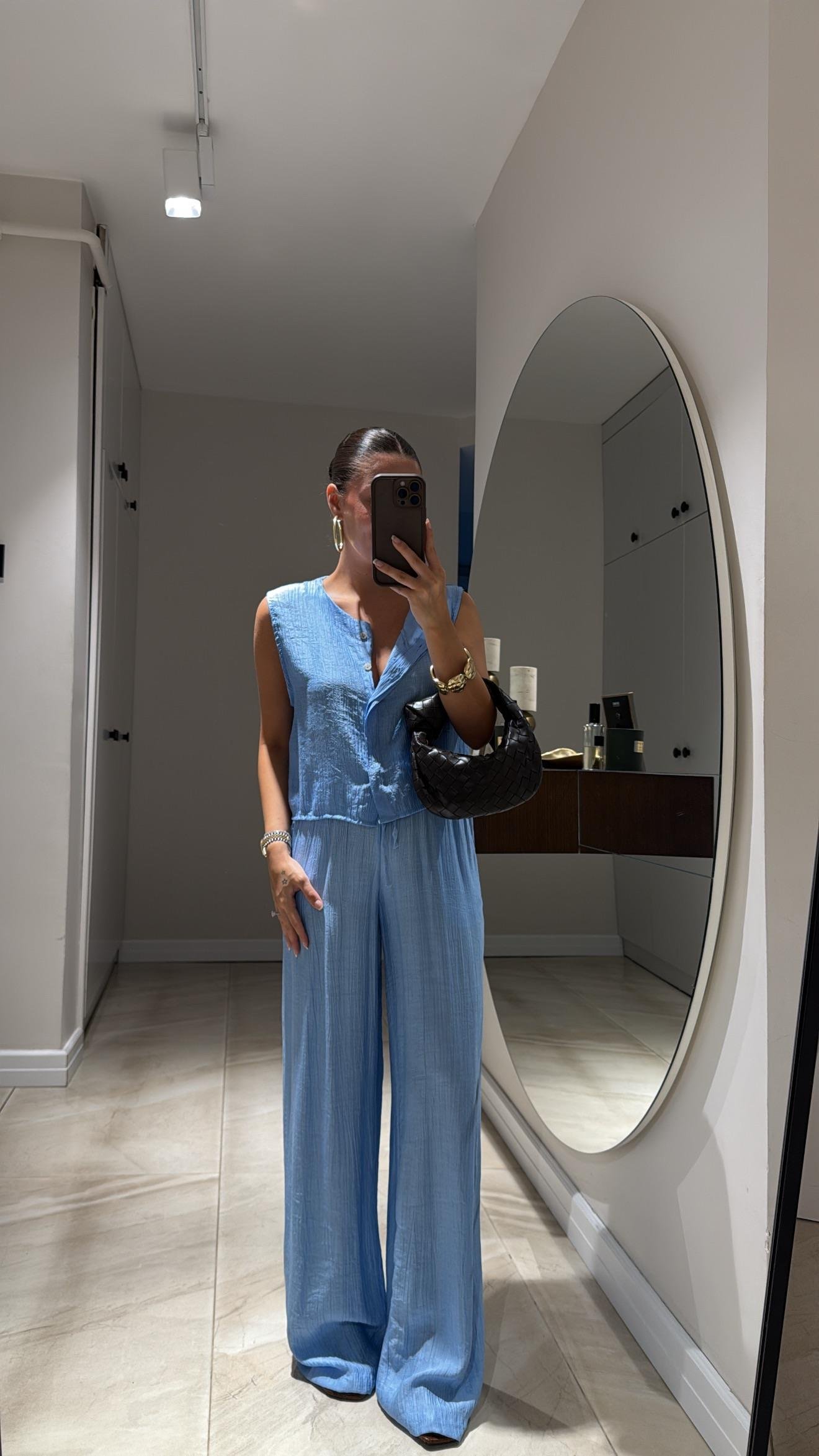 Bebe Mavi Ön Düğmeli Yelekli Takım