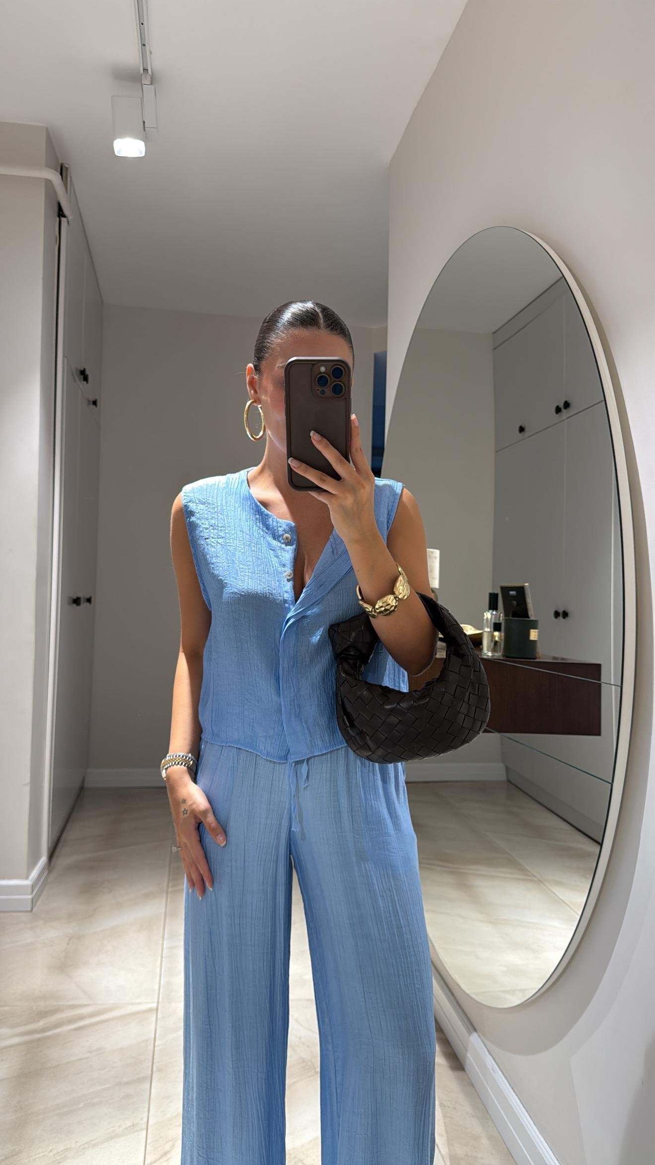 Bebe Mavi Ön Düğmeli Yelekli Takım