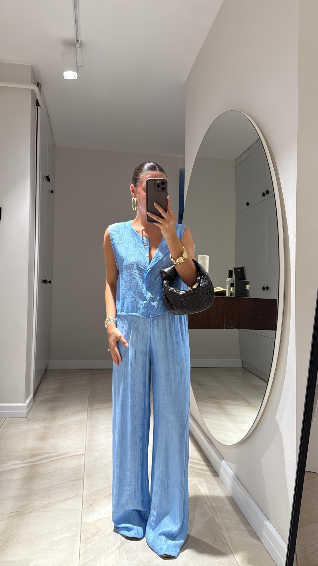 Bebe Mavi Ön Düğmeli Yelekli Takım