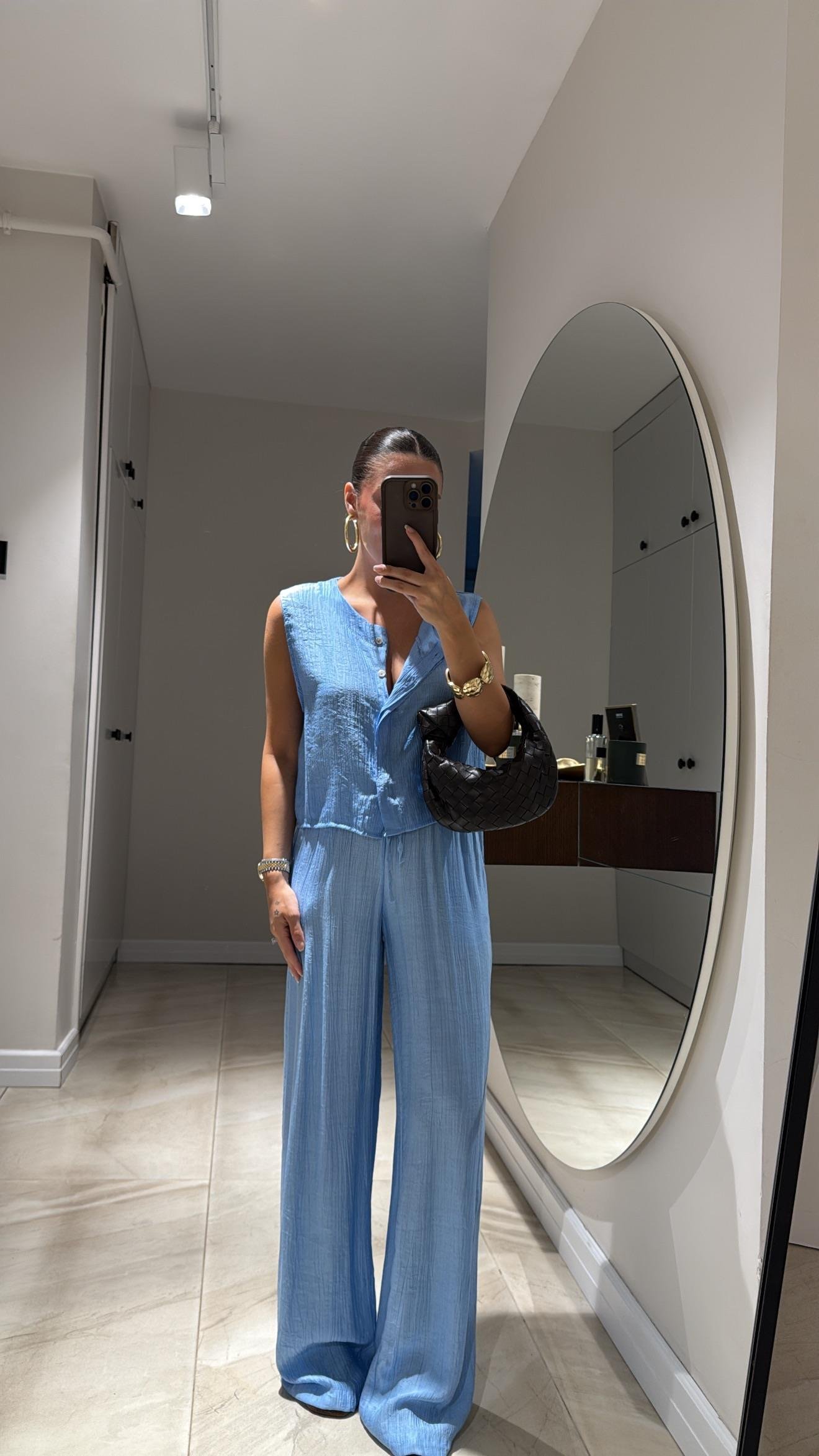 Bebe Mavi Ön Düğmeli Yelekli Takım