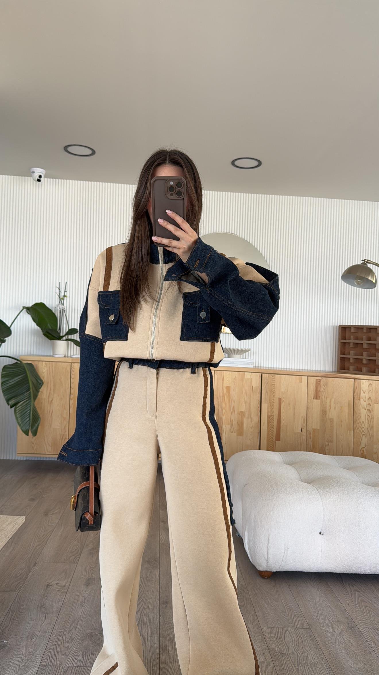 Bej Kargo Cepli Şeritli Denim Takım 