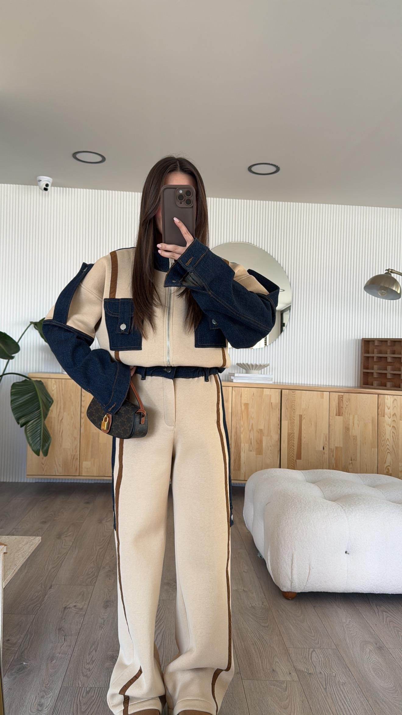 Bej Kargo Cepli Şeritli Denim Takım 