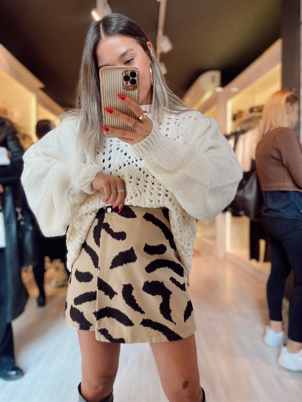 Bej Kaşe Şort Etek