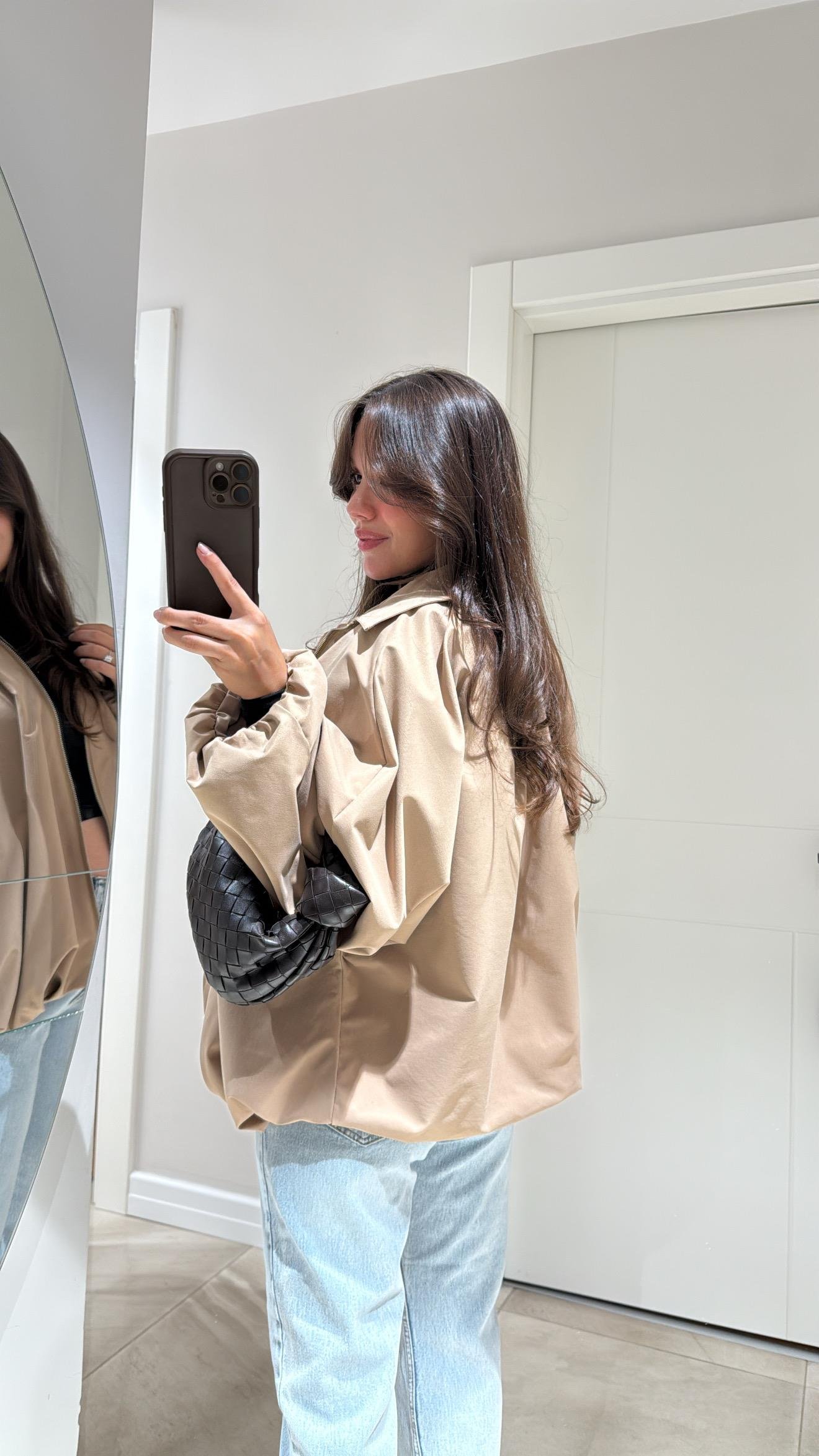 Bej Ön Fermuarlı Balon Ceket