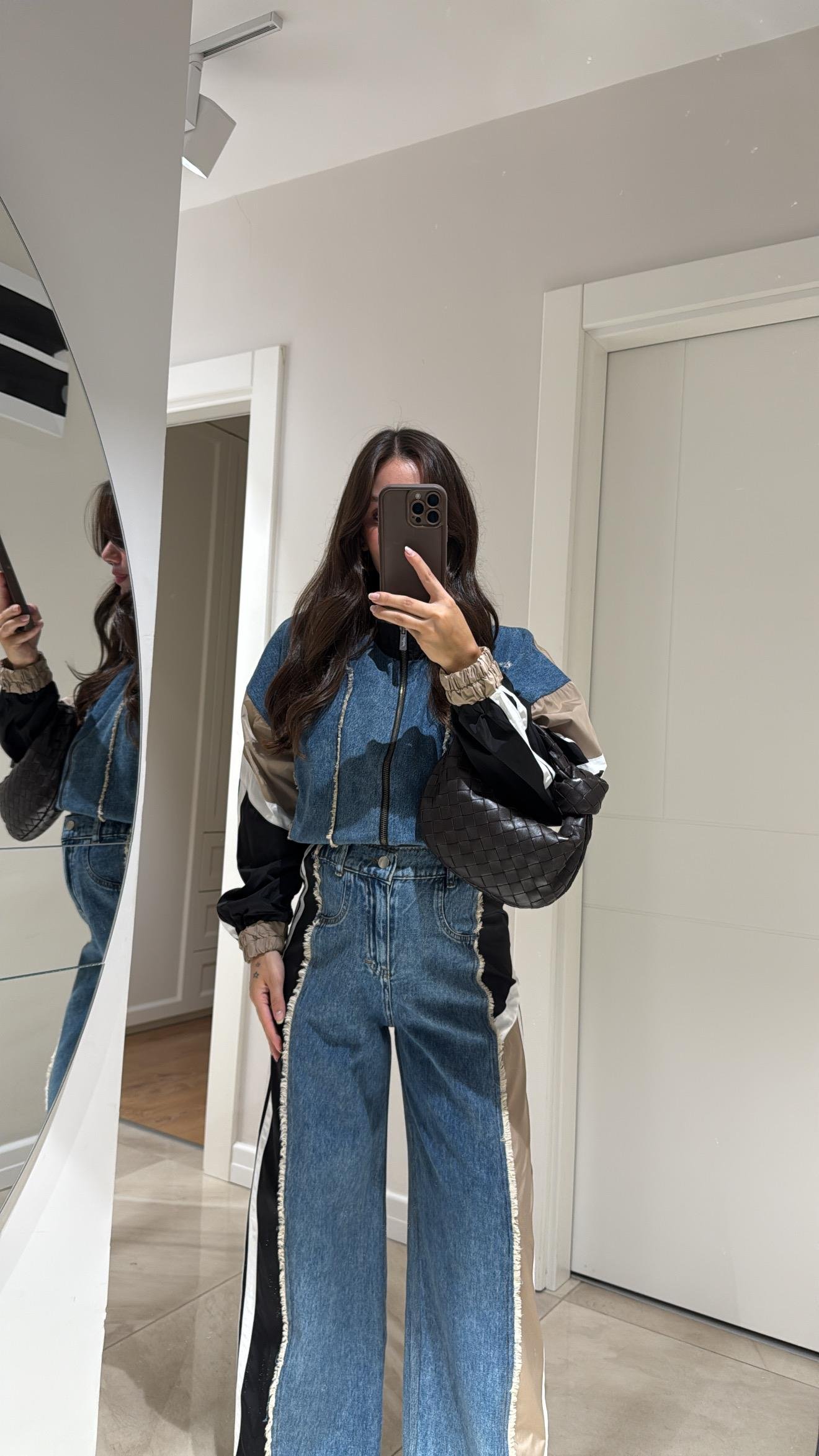Bej Paraşüt Kumaş Püsküllü Denim Takım